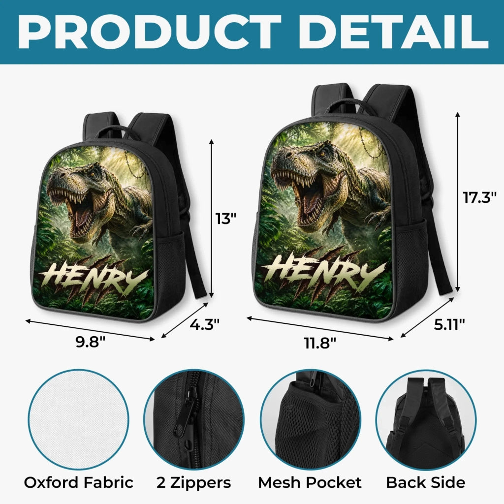 Custom Kids Front Printed Backpack - Personalized Back To School Gifts For Kids - Dino School Crew