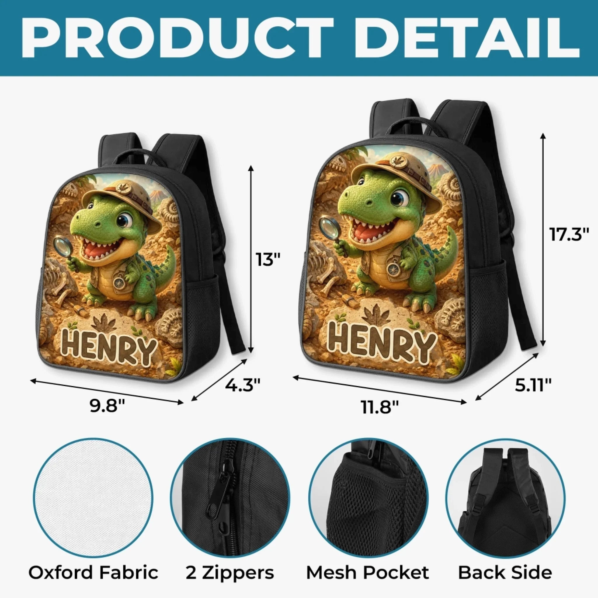 Custom Kids Front Printed Backpack - Personalized Back To School Gifts For Kids - Roar And Learn