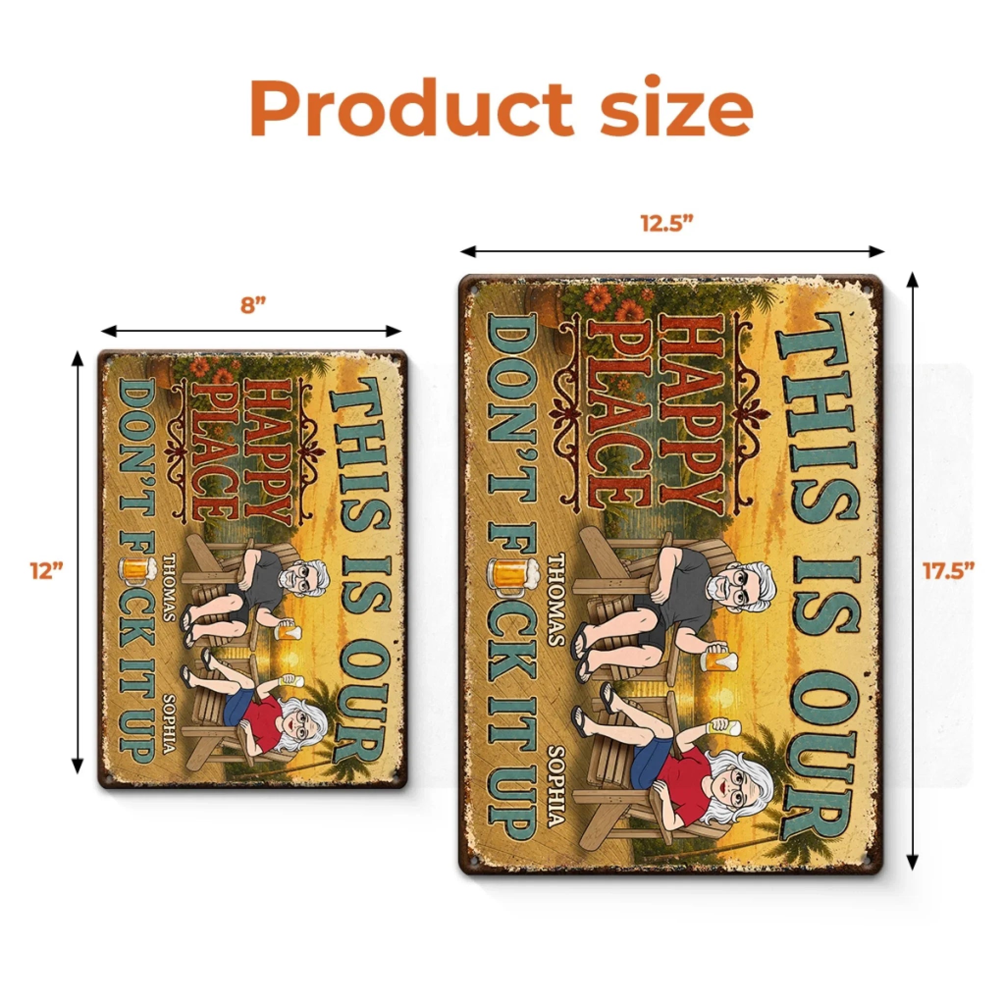 Custom Home Decor Metal Sign - Personalized Summer Vacation And Travel Gifts For Husband And Wife, Him And Her - Sunshine, Cold Drinks, Happy Us