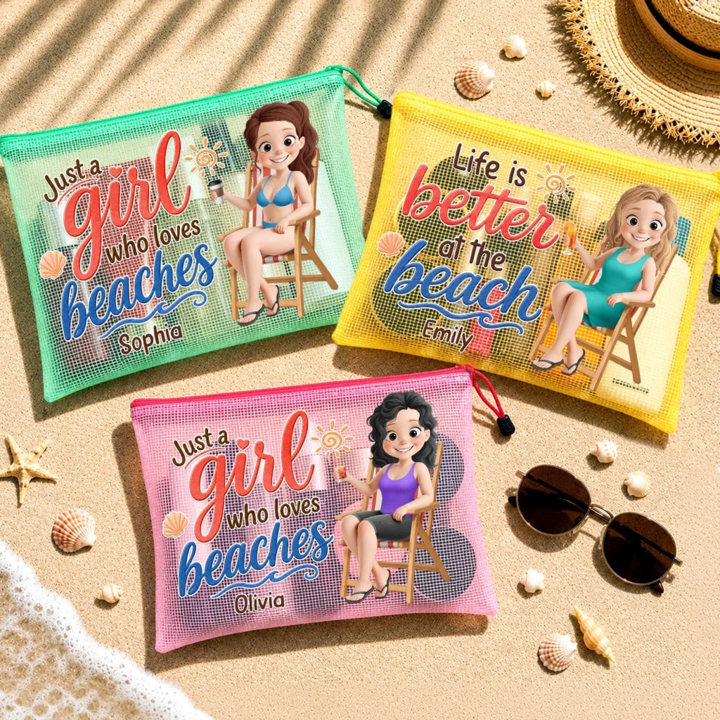 Custom Sandproof Mesh Beach Pouch - Personalized Summer Vacation And Travel Gifts For Women, Besties, Sisters, BFF - Beach Days & Sunny Rays
