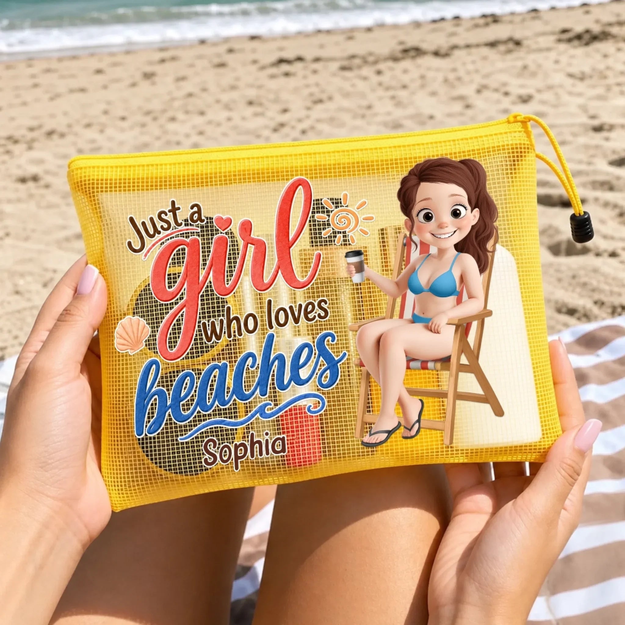 Custom Sandproof Mesh Beach Pouch - Personalized Summer Vacation And Travel Gifts For Women, Besties, Sisters, BFF - Beach Days & Sunny Rays