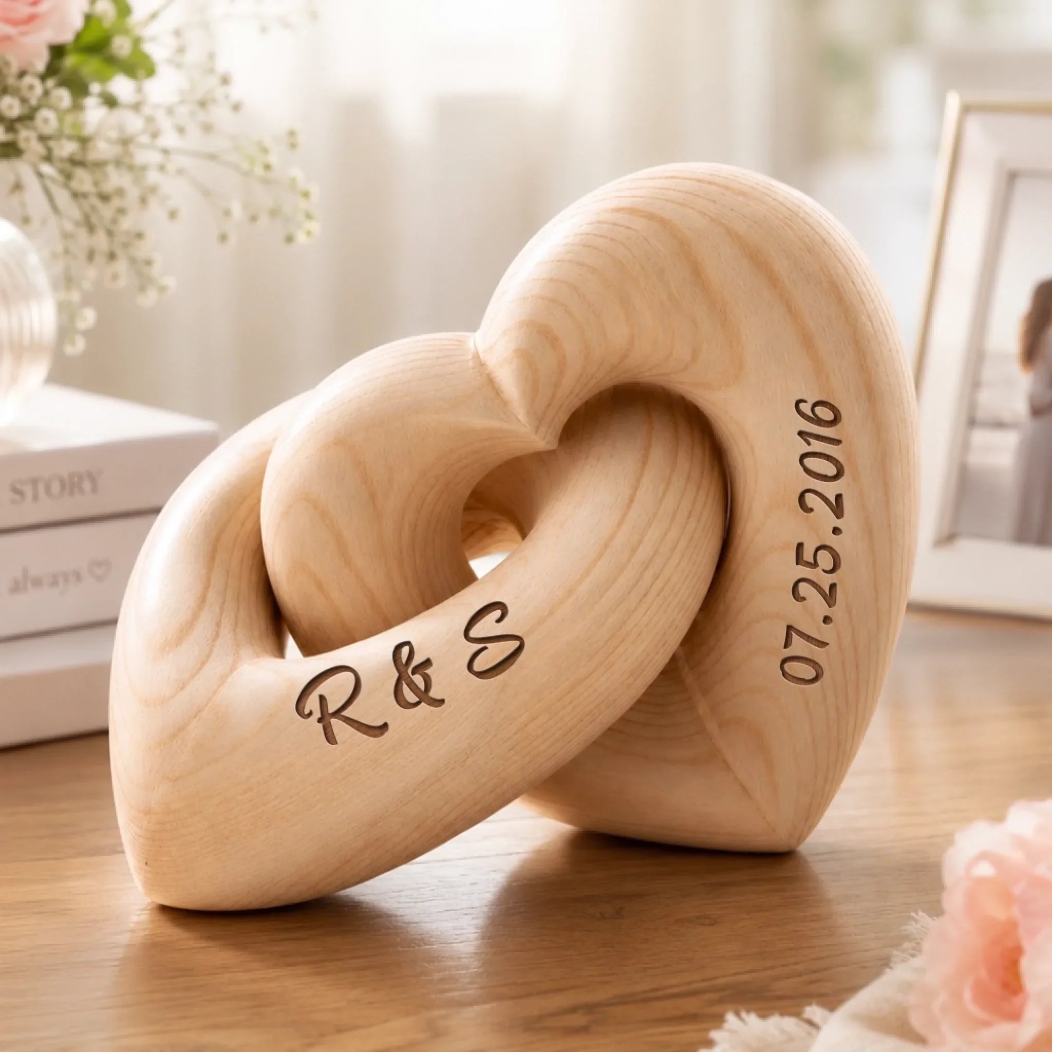 Custom Infinity Heart Sculpture - Personalized Anniversary Wedding Gifts For Husband And Wife, Him And Her - Our Love Story, Beautifully Connected