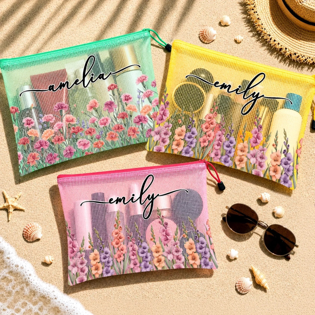 Custom Sandproof Mesh Beach Pouch - Personalized Summer Vacation And Travel Gifts For Women, Besties, Sisters, BFF - Stay Salty Stay Happy