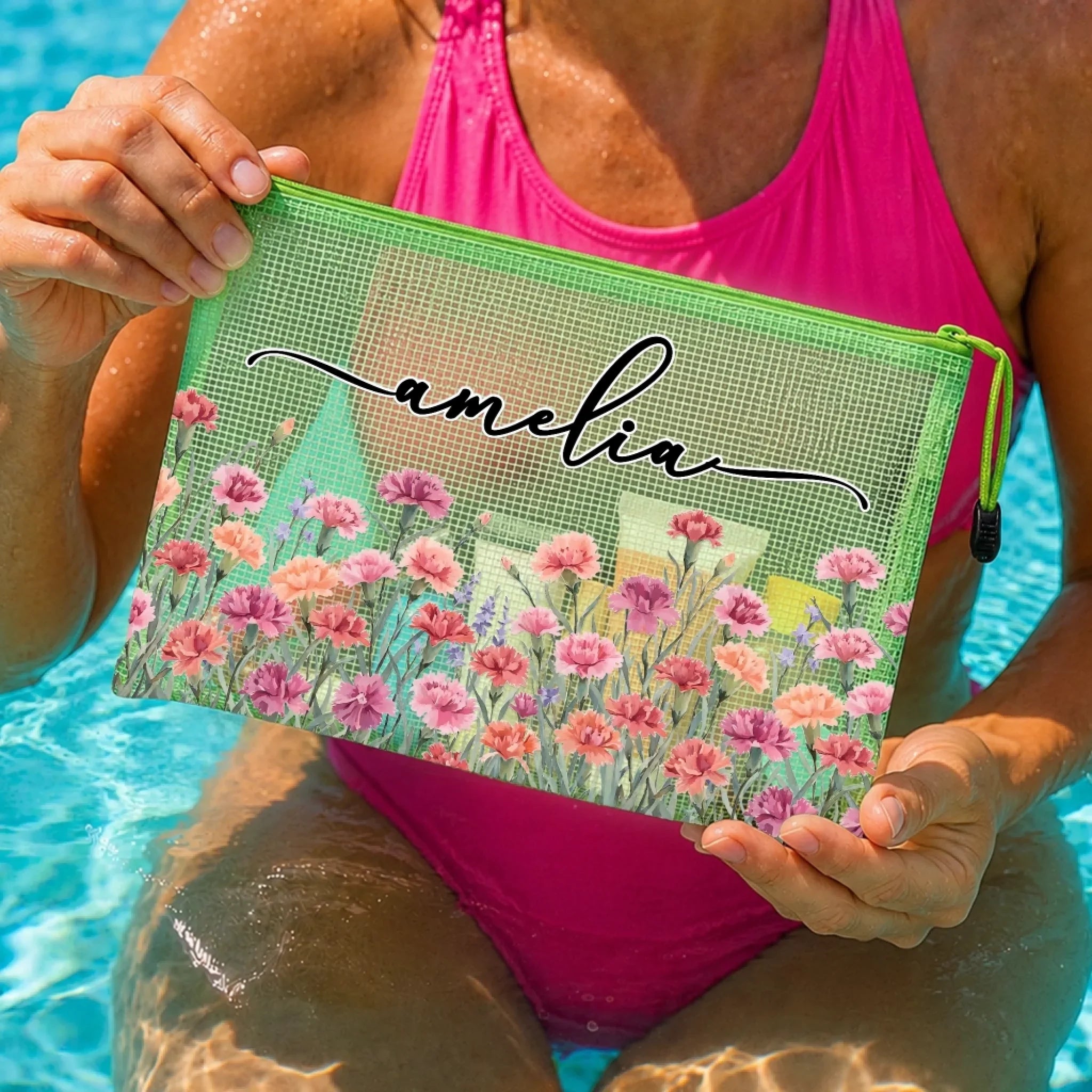 Custom Sandproof Mesh Beach Pouch - Personalized Summer Vacation And Travel Gifts For Women, Besties, Sisters, BFF - Stay Salty Stay Happy