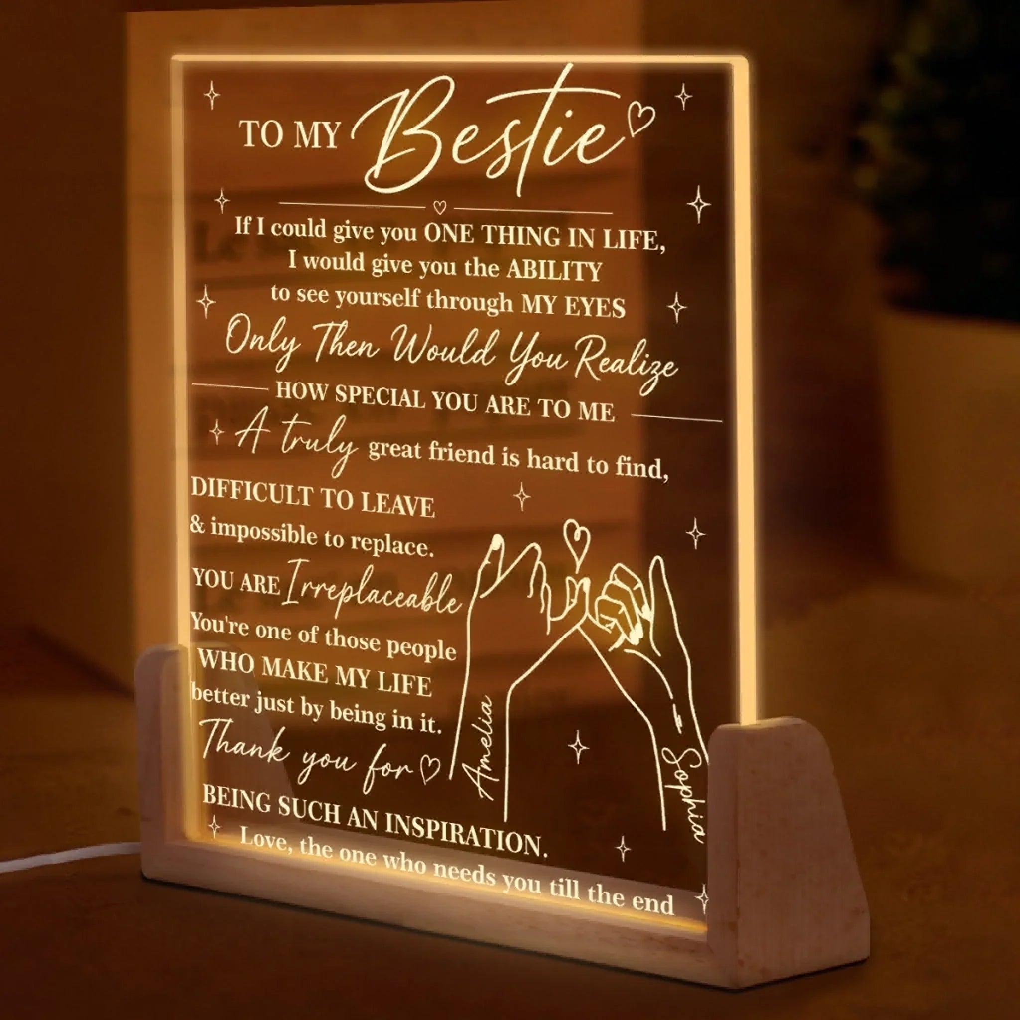 Custom Shaped 3D LED Walnut Night Light - Personalized  Best Friend Birthday Gifts For Women, Besties, Sisters, BFF - Light Up Your World, Bestie