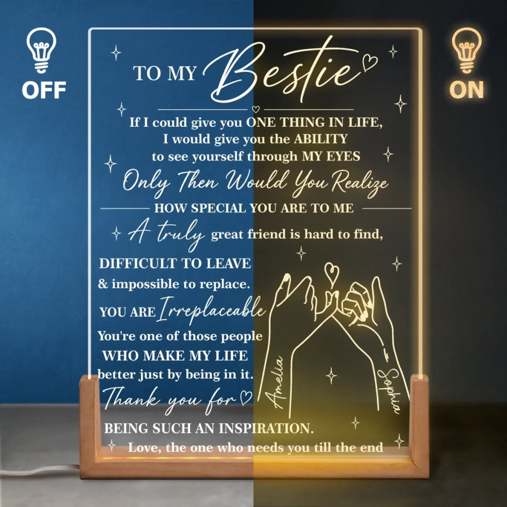 Custom Shaped 3D LED Walnut Night Light - Personalized  Best Friend Birthday Gifts For Women, Besties, Sisters, BFF - Light Up Your World, Bestie