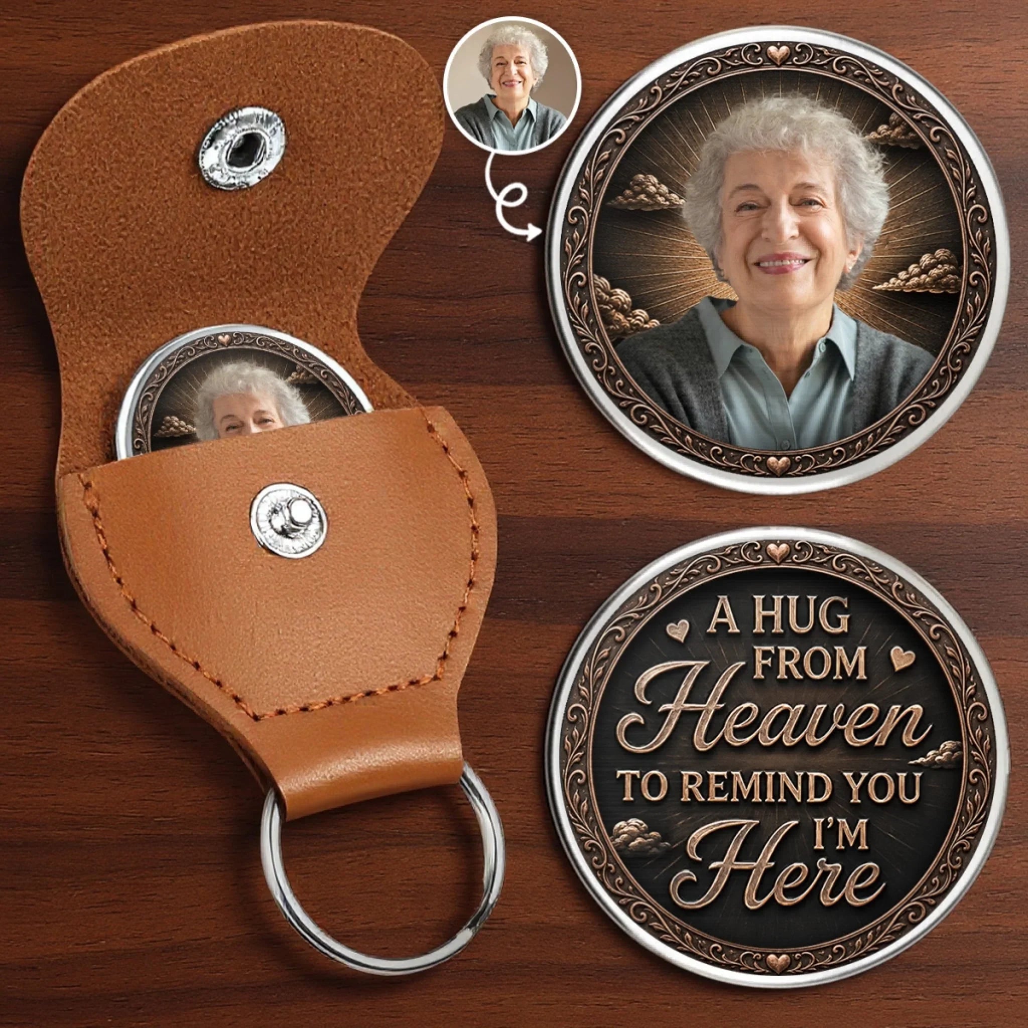 Custom Photo Pocket Hug - Personalized Memorial Sympathy Gifts For Loss Of Mom, Dad - Always Near, Forever Loved