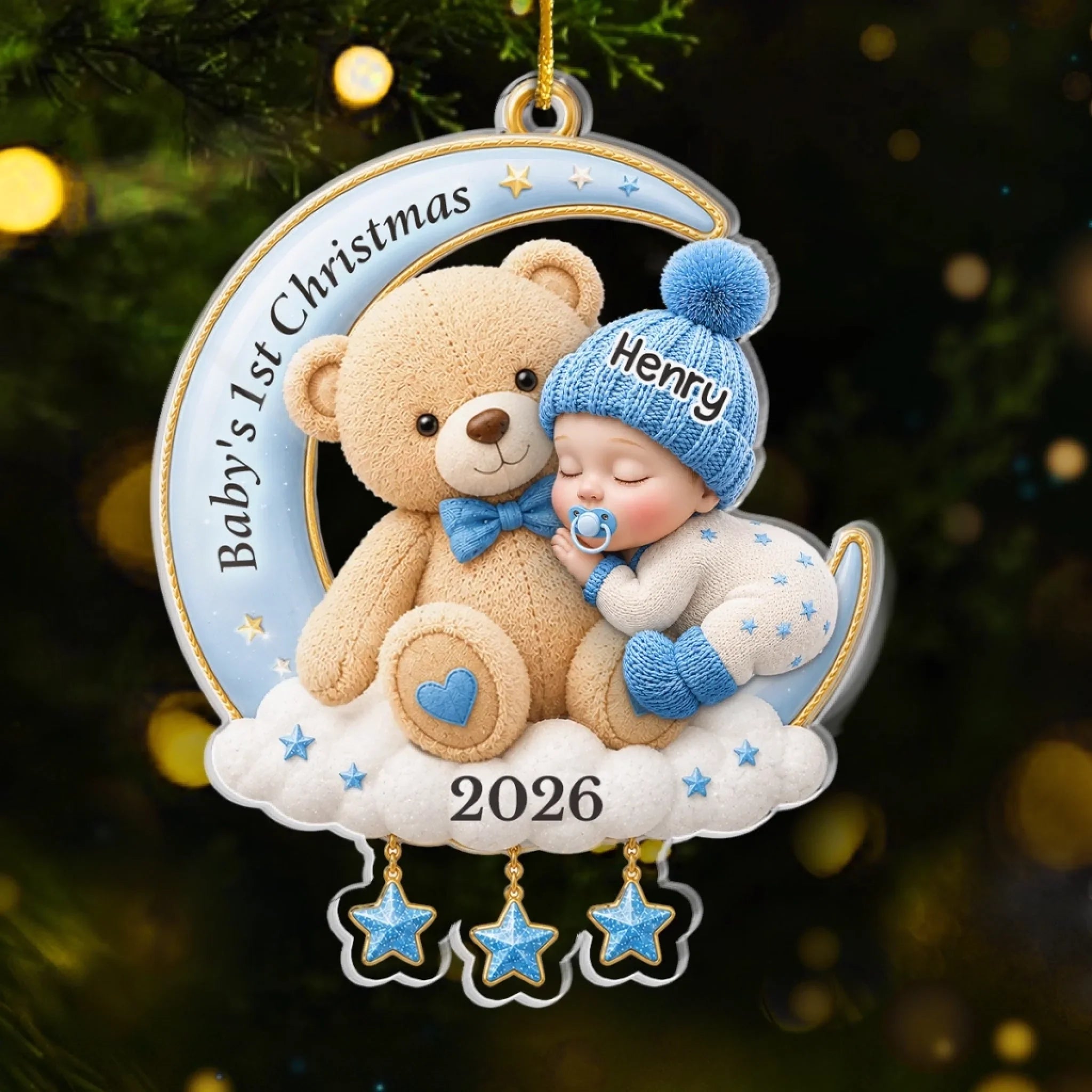 Custom First Christmas Acrylic Ornament - Personalized Christmas Baby Shower, Gender Reveal Gifts For New Moms, New Dads, New Parents - Welcome Little One