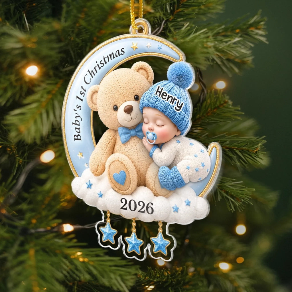 Custom First Christmas Acrylic Ornament - Personalized Christmas Baby Shower, Gender Reveal Gifts For New Moms, New Dads, New Parents - Welcome Little One