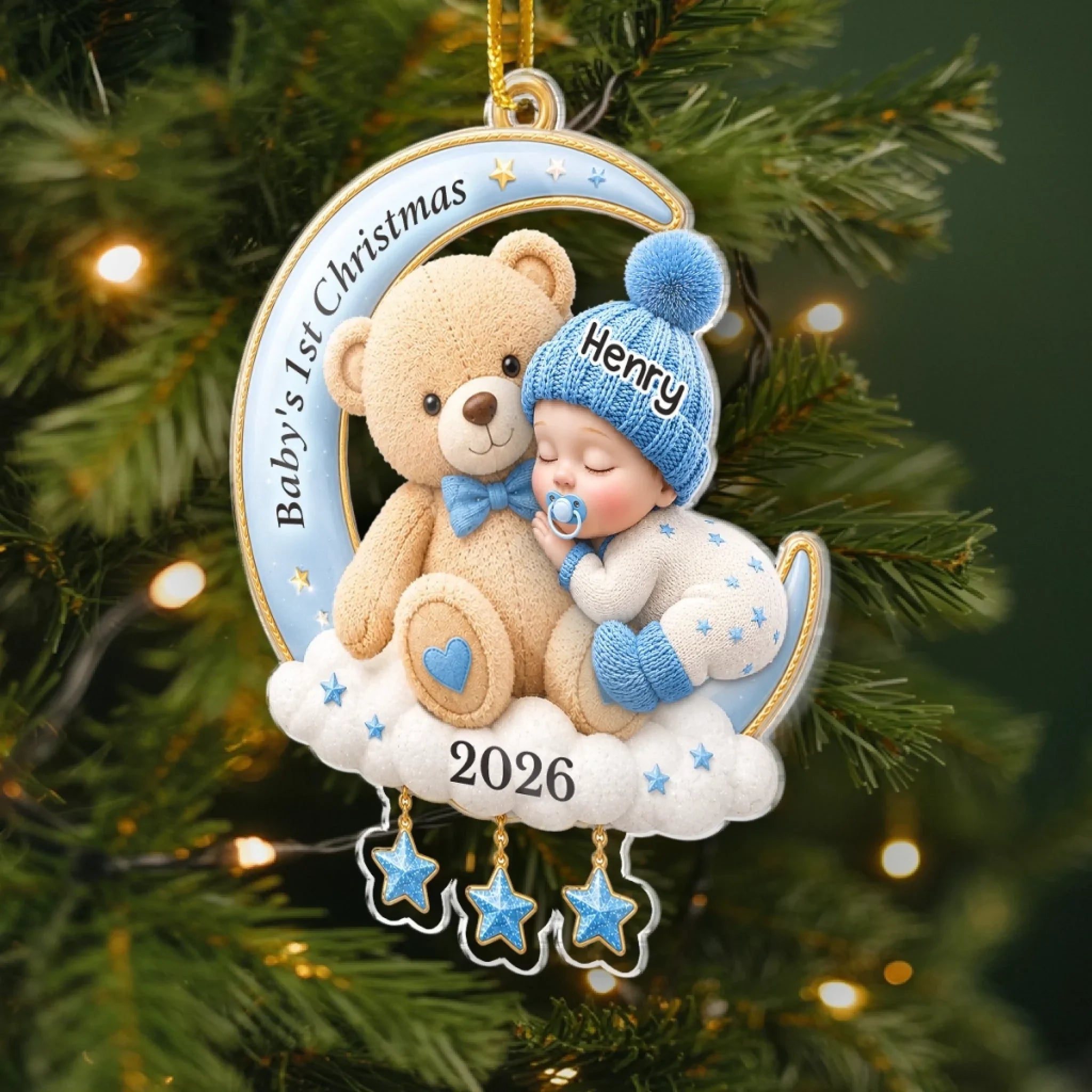Custom First Christmas Acrylic Ornament - Personalized Christmas Baby Shower, Gender Reveal Gifts For New Moms, New Dads, New Parents - Welcome Little One