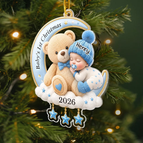 Custom First Christmas Acrylic Ornament - Personalized Christmas Baby Shower, Gender Reveal Gifts For New Moms, New Dads, New Parents - Welcome Little One
