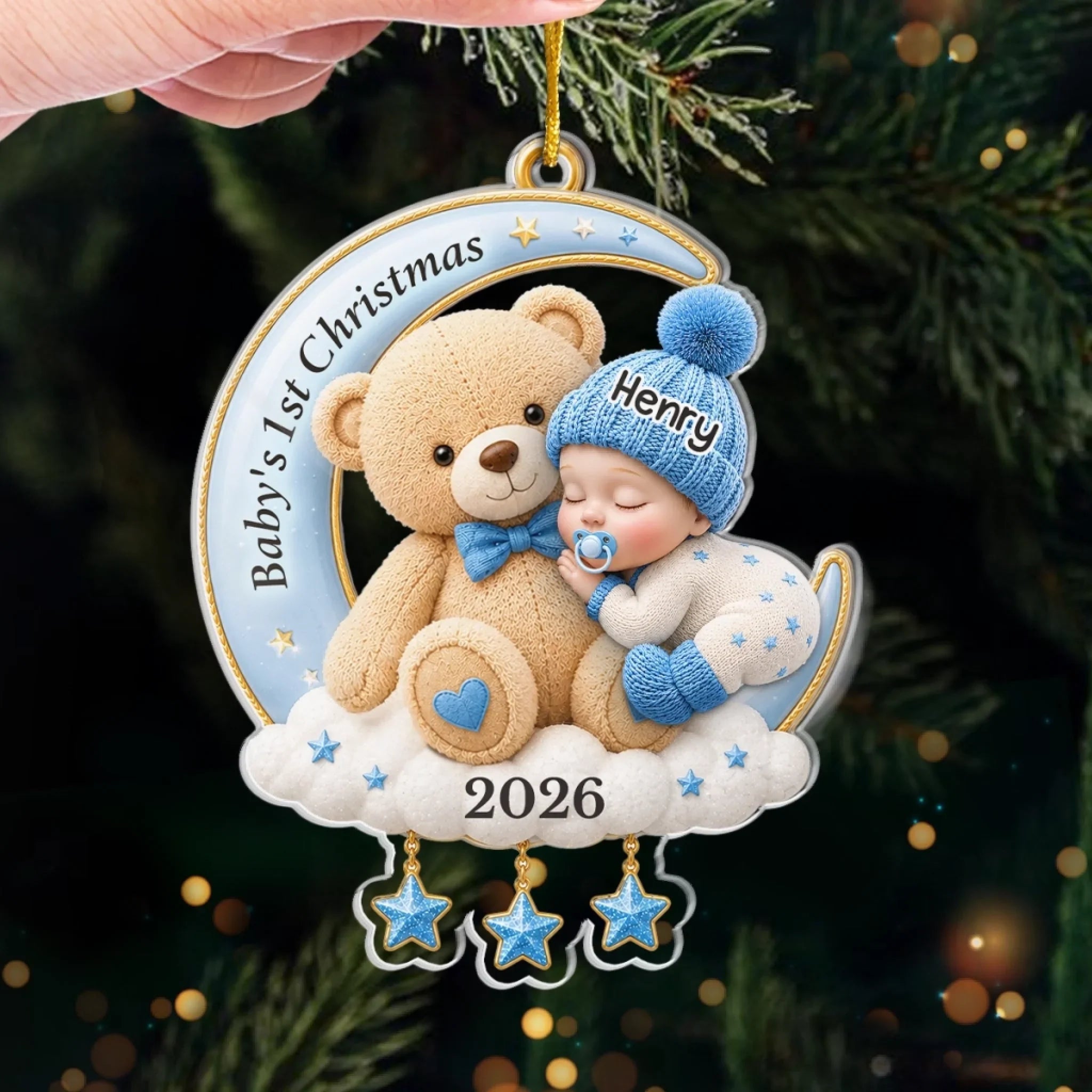 Custom First Christmas Acrylic Ornament - Personalized Christmas Baby Shower, Gender Reveal Gifts For New Moms, New Dads, New Parents - Welcome Little One