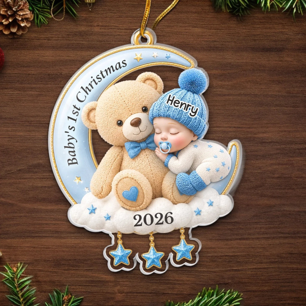 Custom First Christmas Acrylic Ornament - Personalized Christmas Baby Shower, Gender Reveal Gifts For New Moms, New Dads, New Parents - Welcome Little One