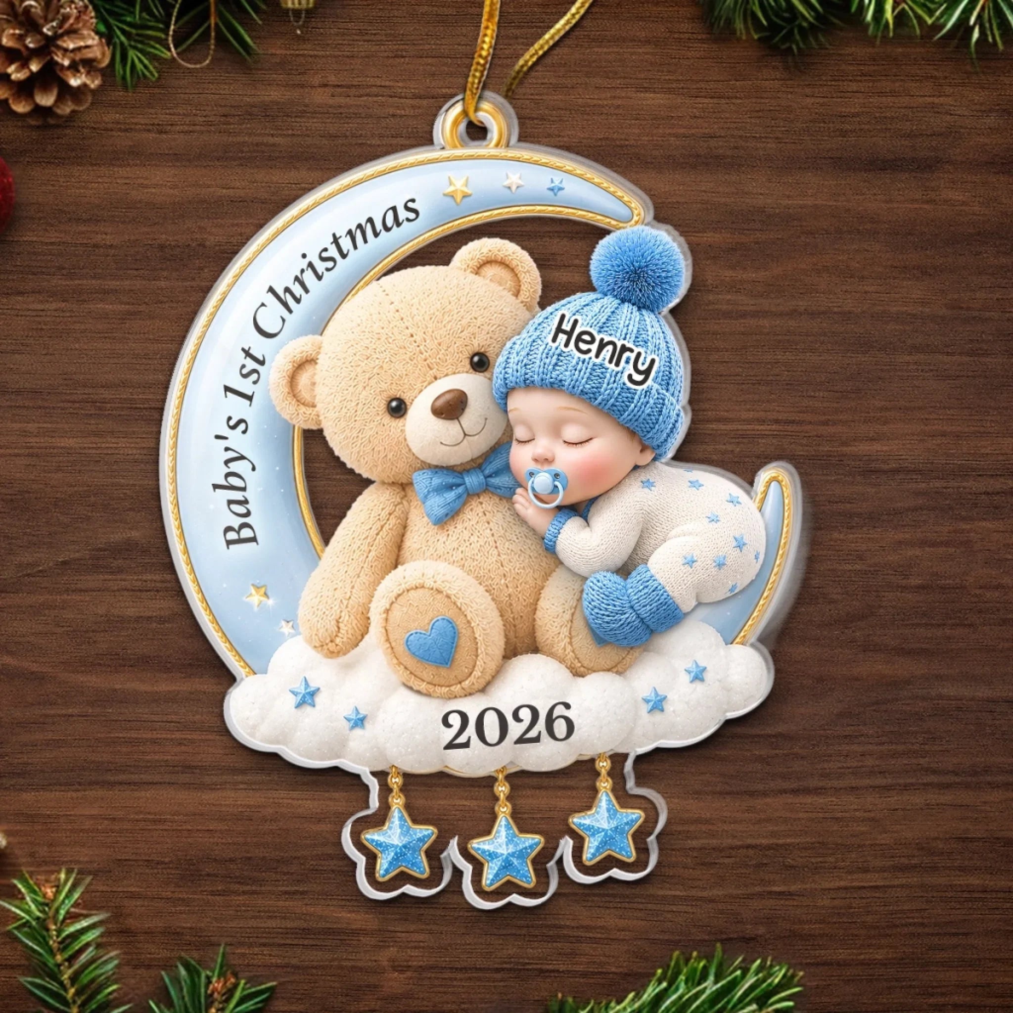 Custom First Christmas Acrylic Ornament - Personalized Christmas Baby Shower, Gender Reveal Gifts For New Moms, New Dads, New Parents - Welcome Little One