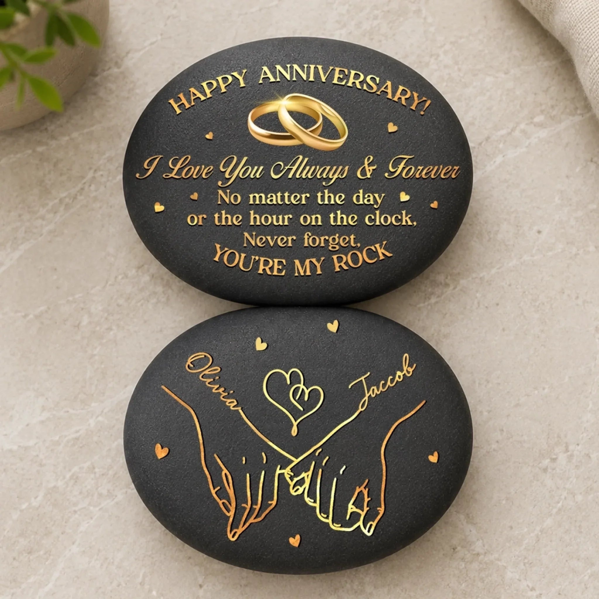 Custom Double-Sided Printed Rock - Personalized Anniversary Wedding Gifts For Husband And Wife, Him And Her - A Pinky Promise Meant For A Lifetime