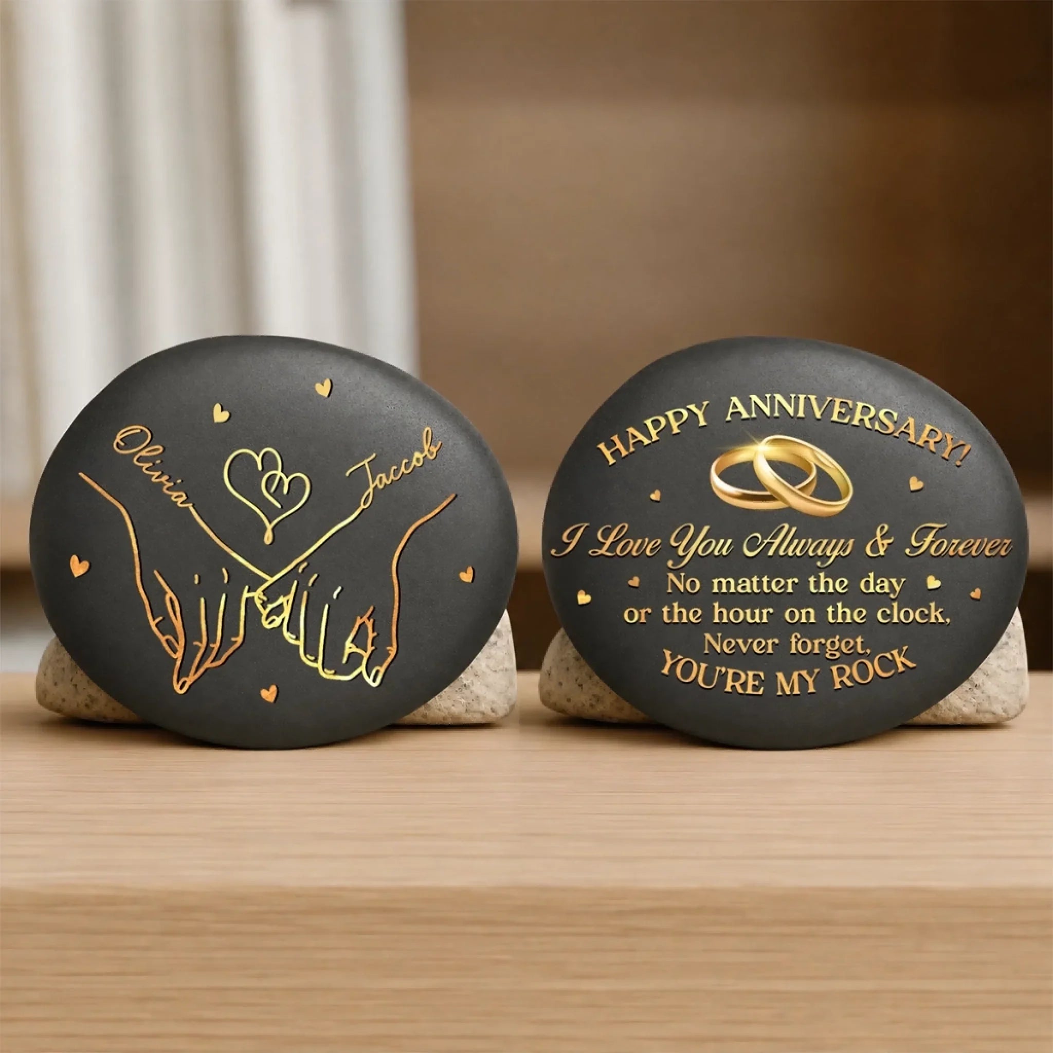 Custom Double-Sided Printed Rock - Personalized Anniversary Wedding Gifts For Husband And Wife, Him And Her - A Pinky Promise Meant For A Lifetime