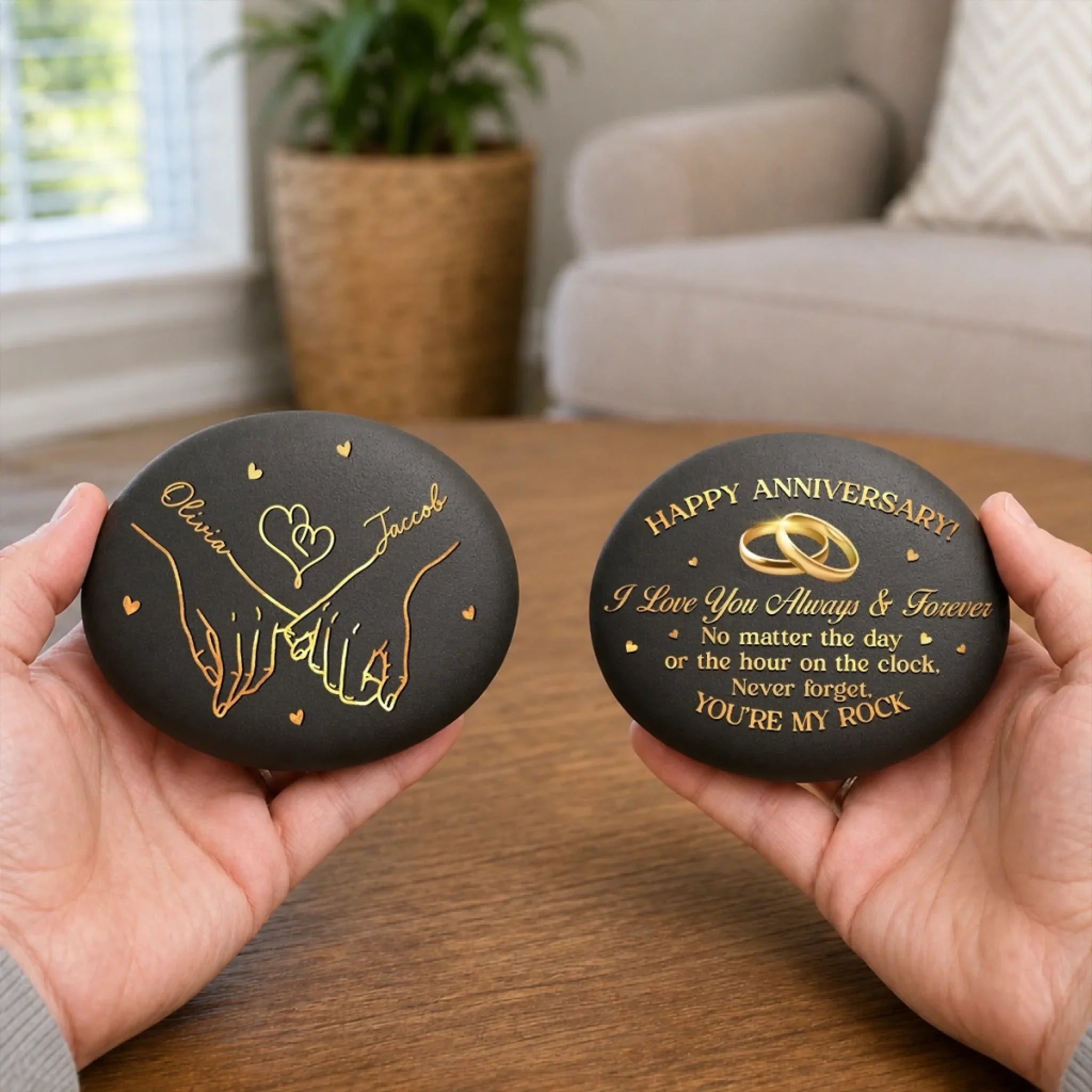 Custom Double-Sided Printed Rock - Personalized Anniversary Wedding Gifts For Husband And Wife, Him And Her - A Pinky Promise Meant For A Lifetime