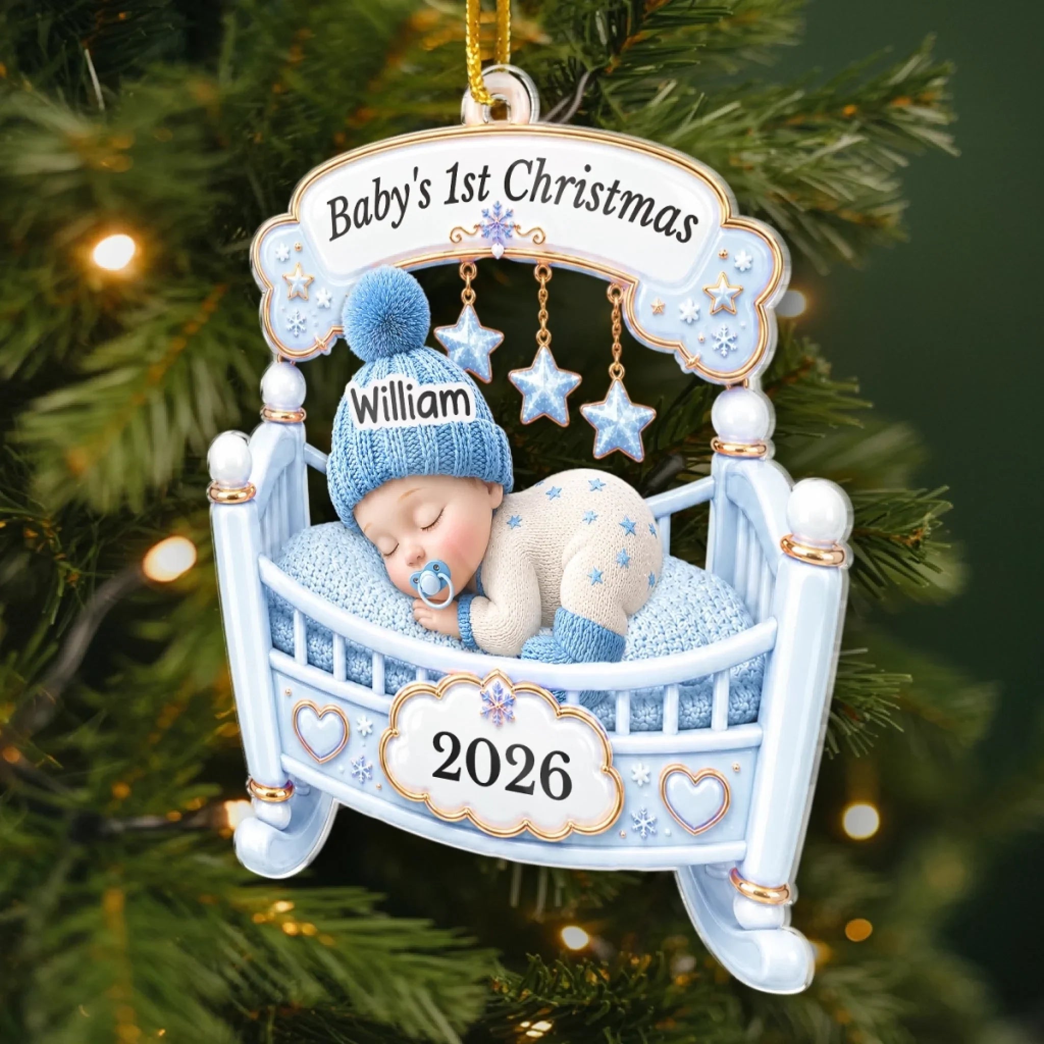 Custom First Christmas Acrylic Ornament - Personalized Christmas Baby Shower, Gender Reveal Gifts For New Moms, New Dads, New Parents - The Sweetest Miracle