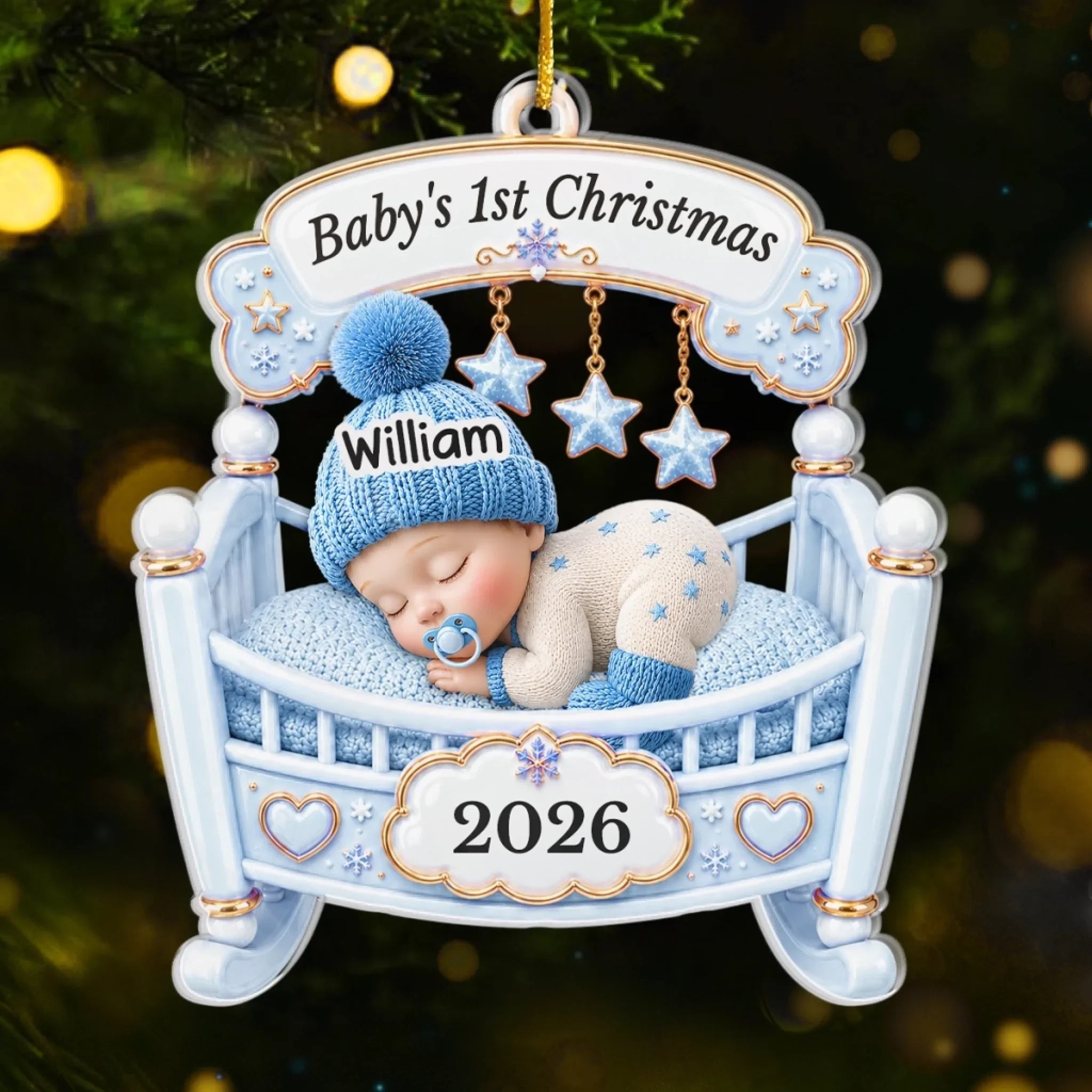 Custom First Christmas Acrylic Ornament - Personalized Christmas Baby Shower, Gender Reveal Gifts For New Moms, New Dads, New Parents - The Sweetest Miracle