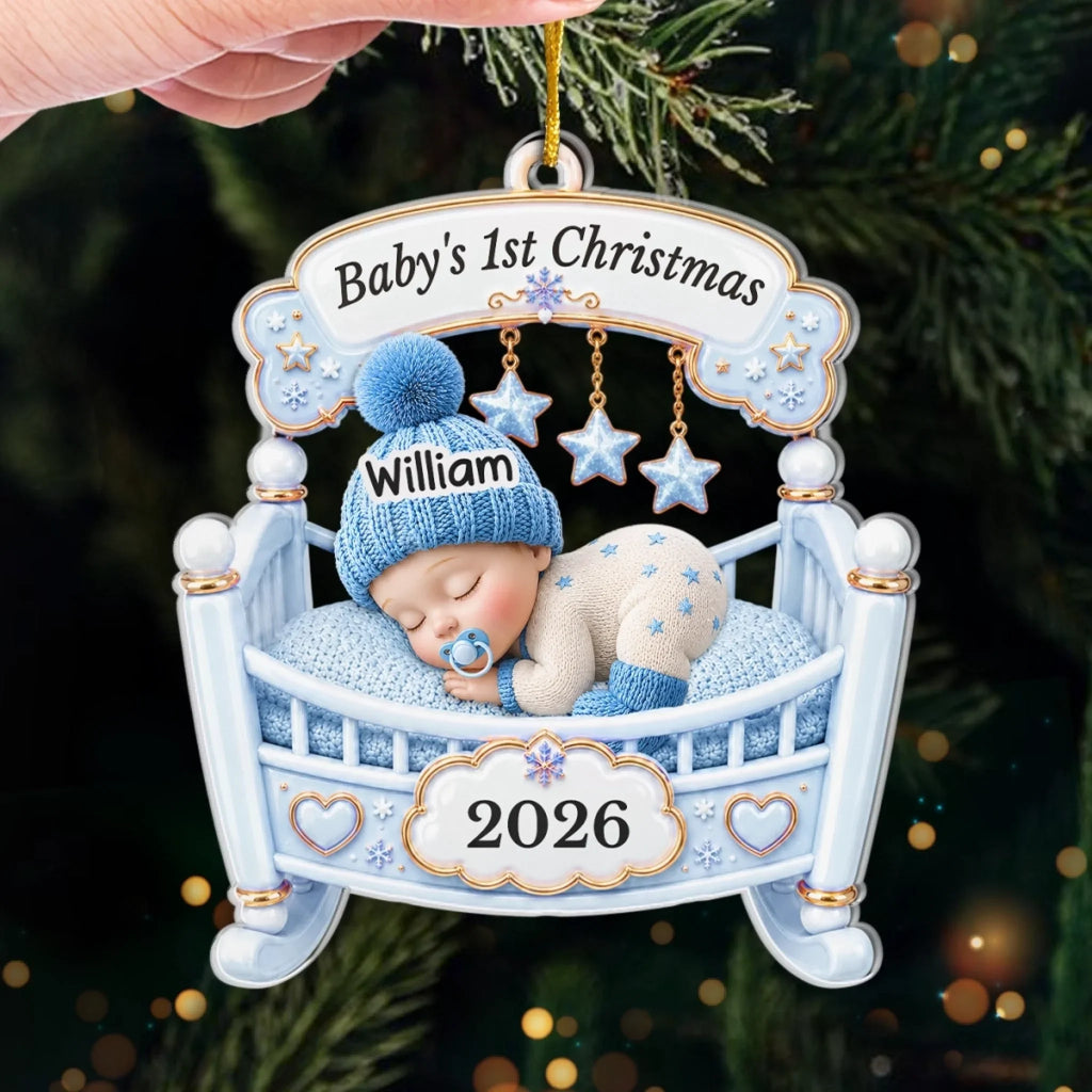 Custom First Christmas Acrylic Ornament - Personalized Christmas Baby Shower, Gender Reveal Gifts For New Moms, New Dads, New Parents - The Sweetest Miracle