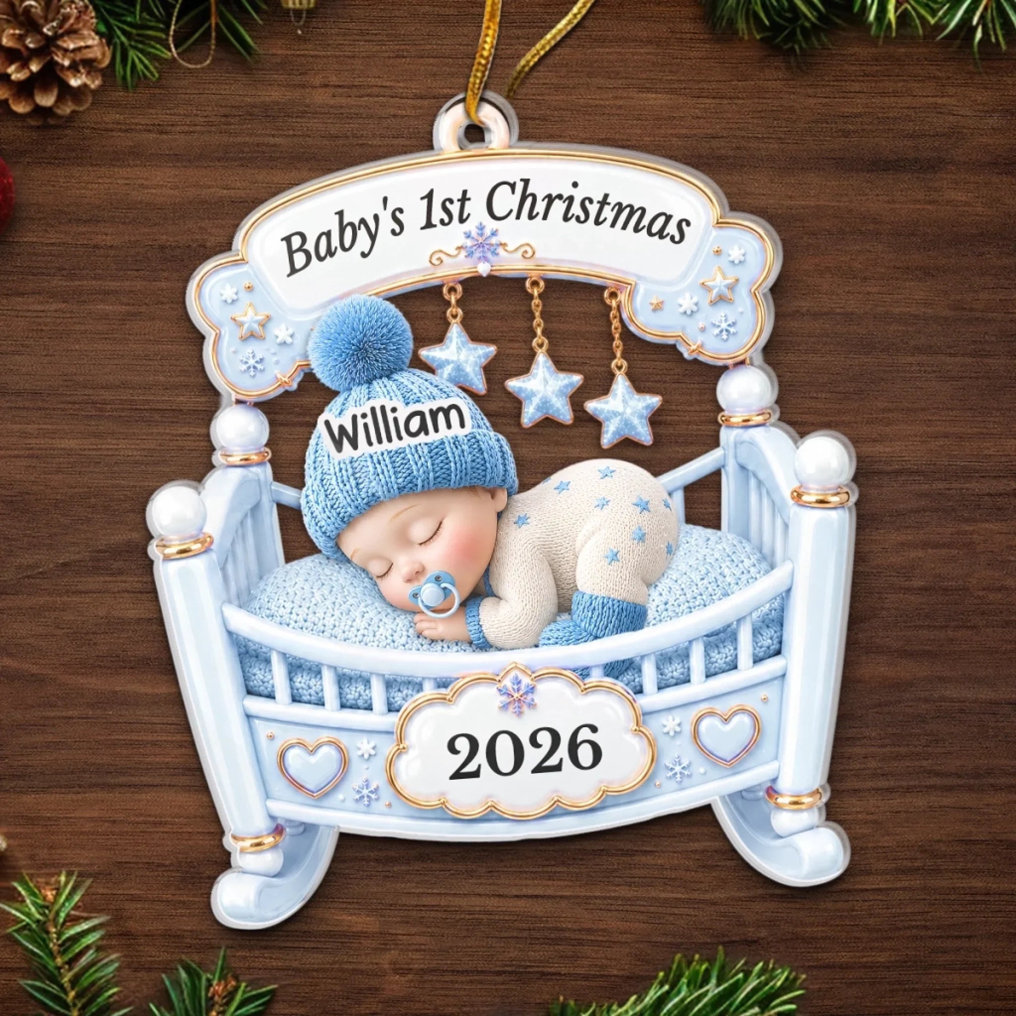 Custom First Christmas Acrylic Ornament - Personalized Christmas Baby Shower, Gender Reveal Gifts For New Moms, New Dads, New Parents - The Sweetest Miracle