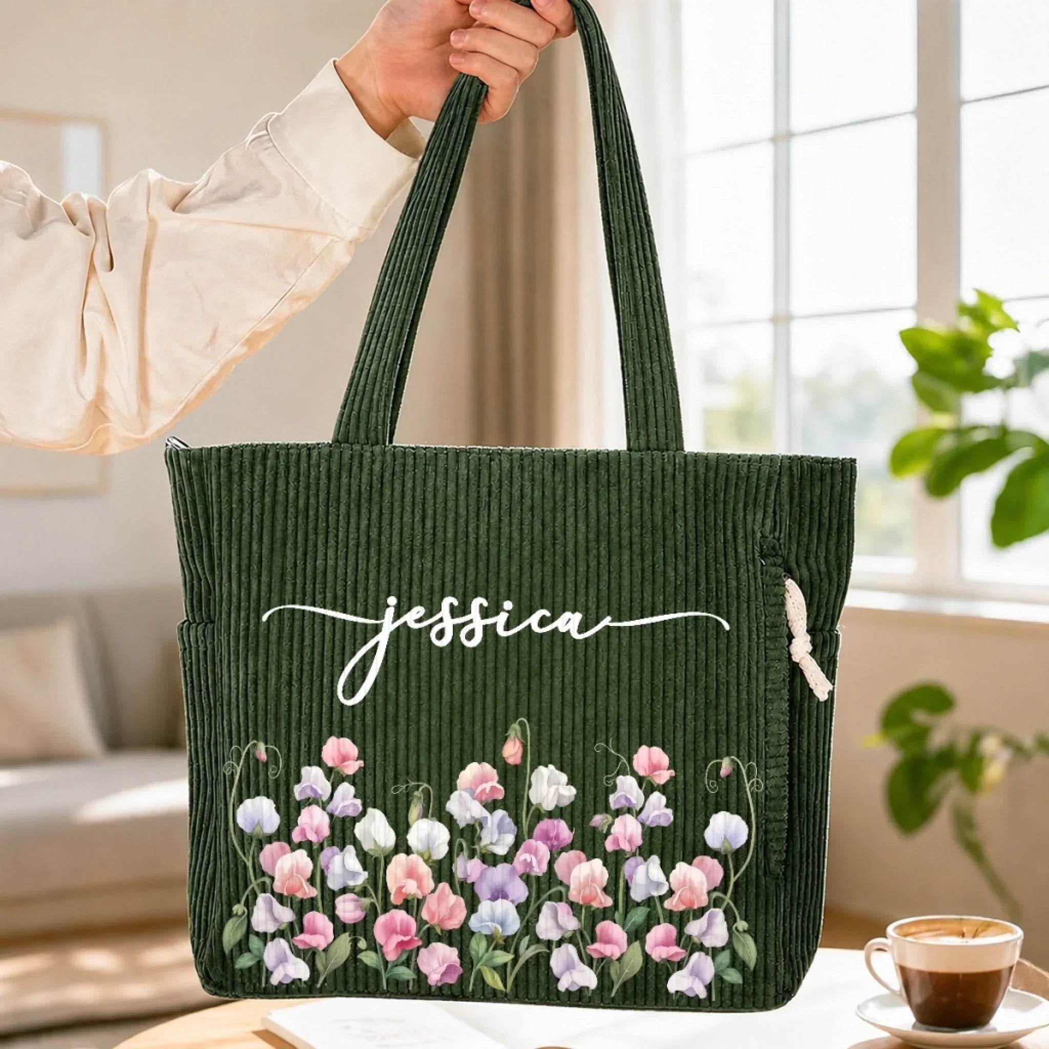 Custom Corduroy Tote Bag - Personalized Summer Vacation And Travel Gifts For Women, Besties, Sisters, BFF, Family, Yourself - Sunshine Is My Vibe