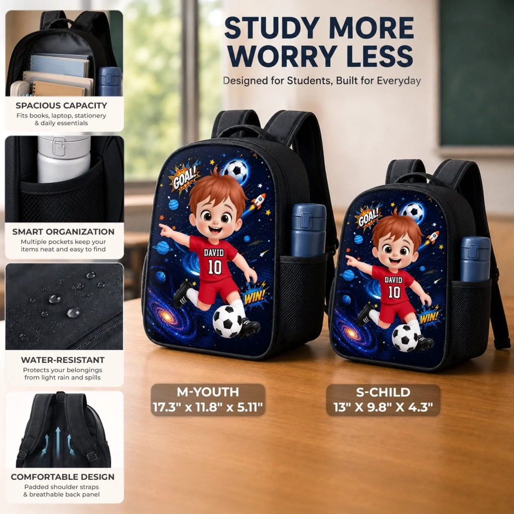 Custom Kids Front Printed Backpack - Personalized Back To School Gifts For Kids - Kick Dream Repeat