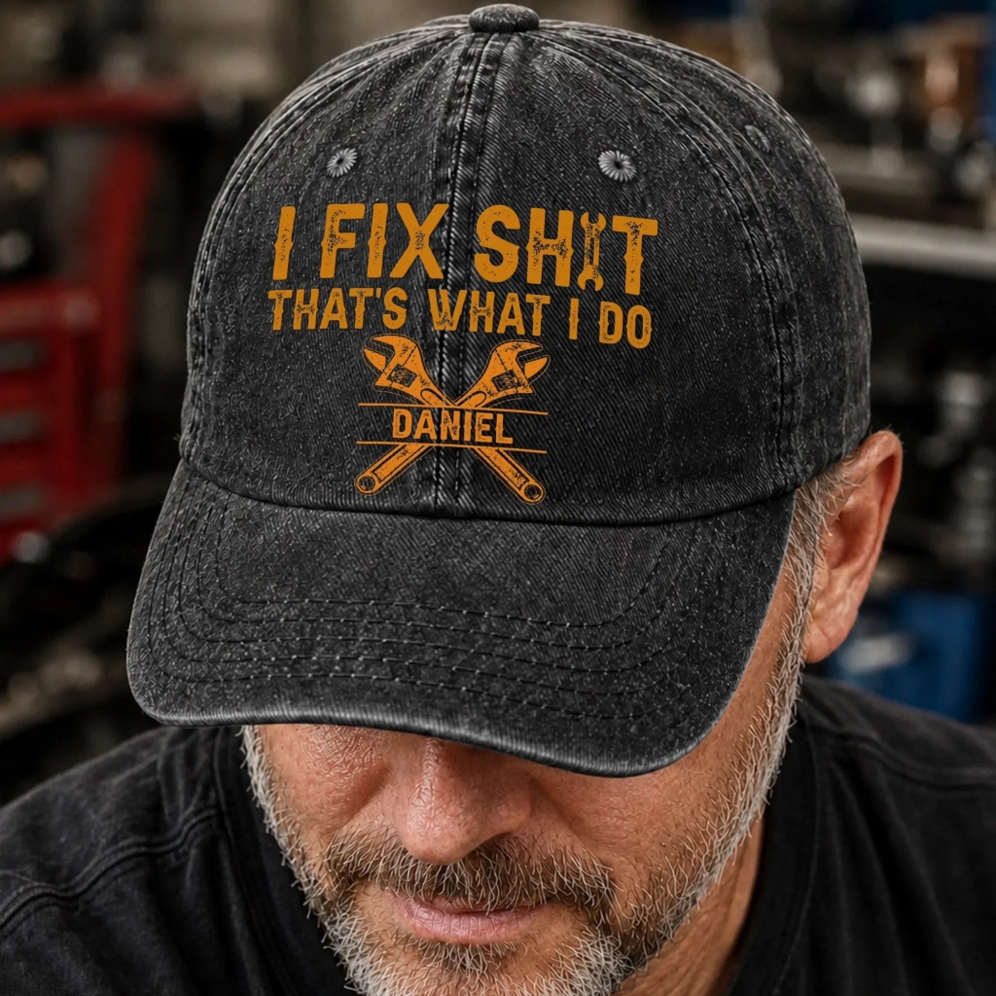 Custom Mechanic Cap -  Personalized Birthday Gifts For Husband, Son, Grandson, Yourself - Built By Hand