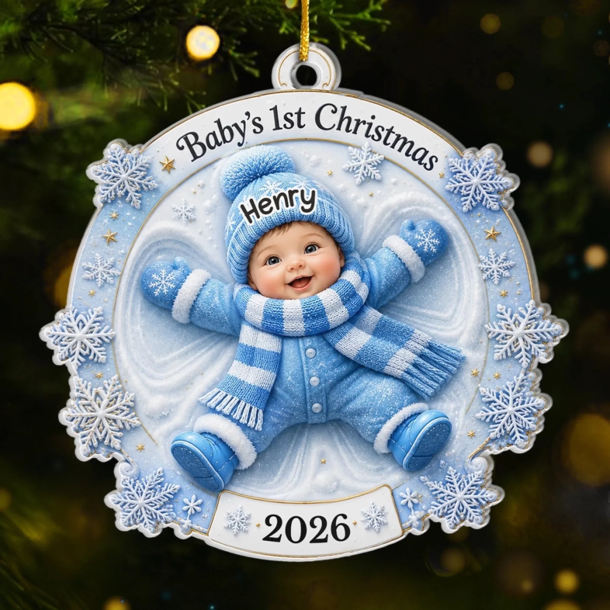 Custom First Christmas Acrylic Ornament - Personalized Christmas Baby Shower, Gender Reveal Gifts For New Moms, New Dads, New Parents - Little Miracle Big Love