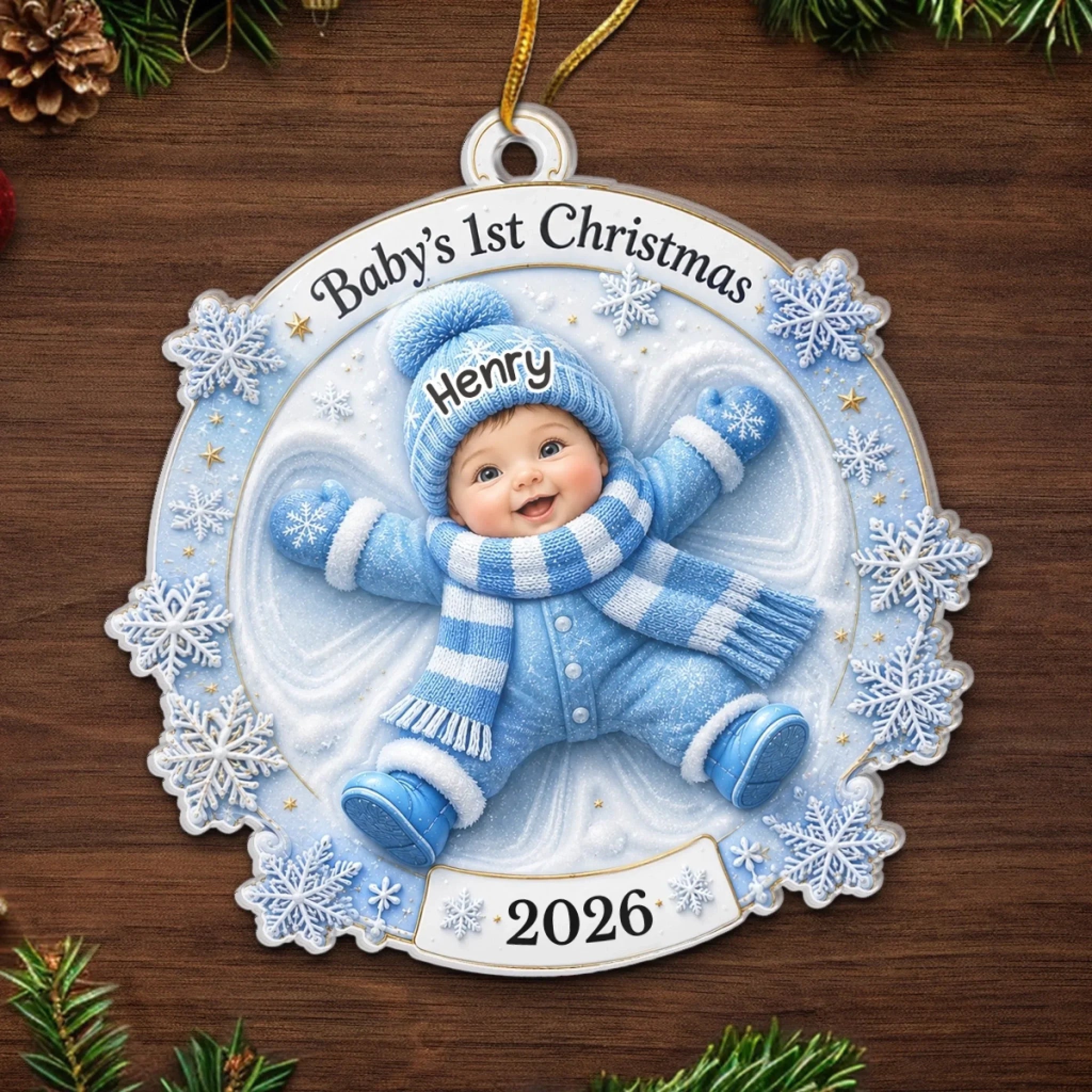 Custom First Christmas Acrylic Ornament - Personalized Christmas Baby Shower, Gender Reveal Gifts For New Moms, New Dads, New Parents - Little Miracle Big Love