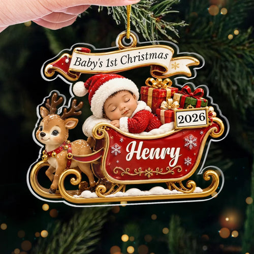 Custom First Christmas Acrylic Ornament - Personalized Christmas Baby Shower, Gender Reveal Gifts For New Moms, New Dads, New Parents - Tiny Miracle Big Joy