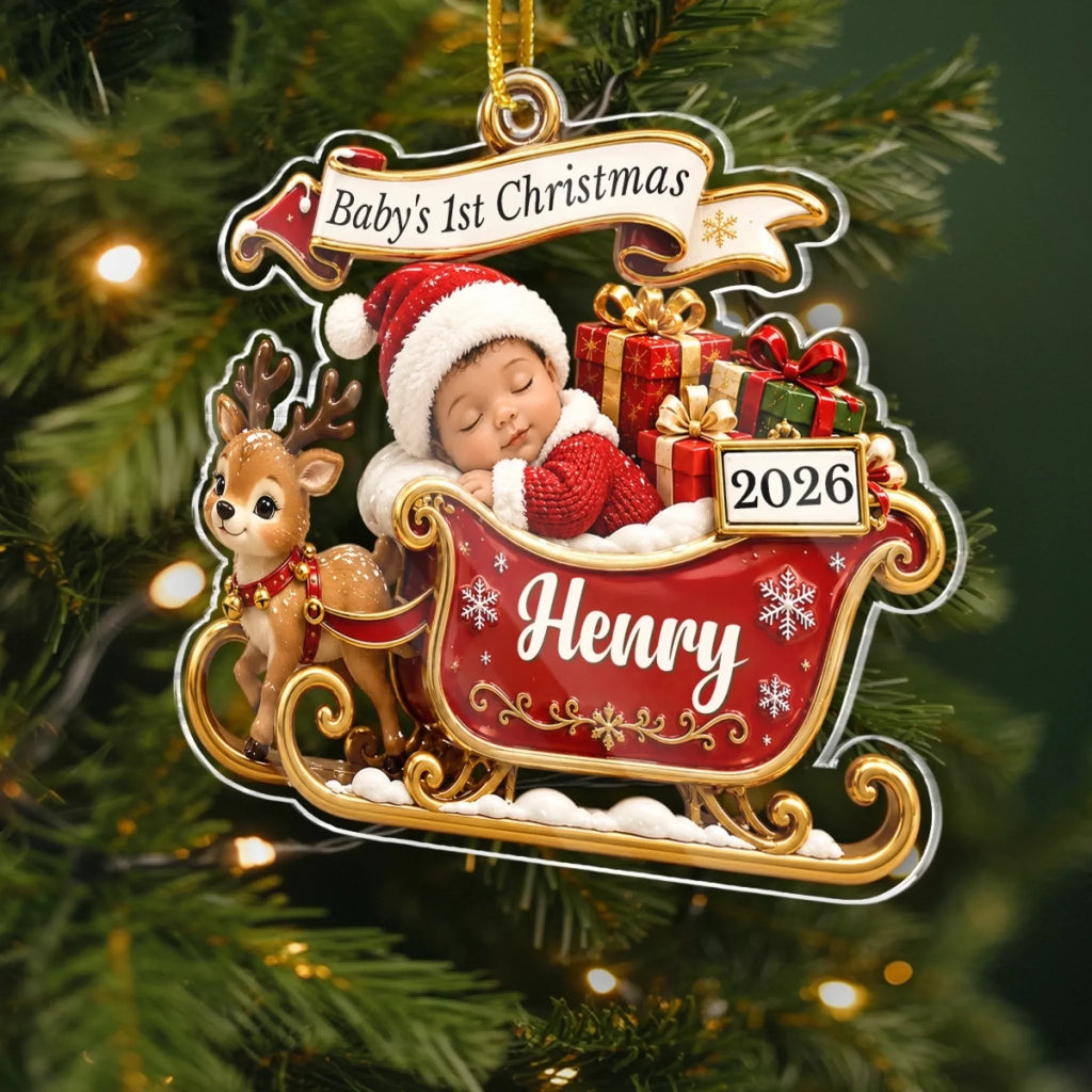 Custom First Christmas Acrylic Ornament - Personalized Christmas Baby Shower, Gender Reveal Gifts For New Moms, New Dads, New Parents - Tiny Miracle Big Joy