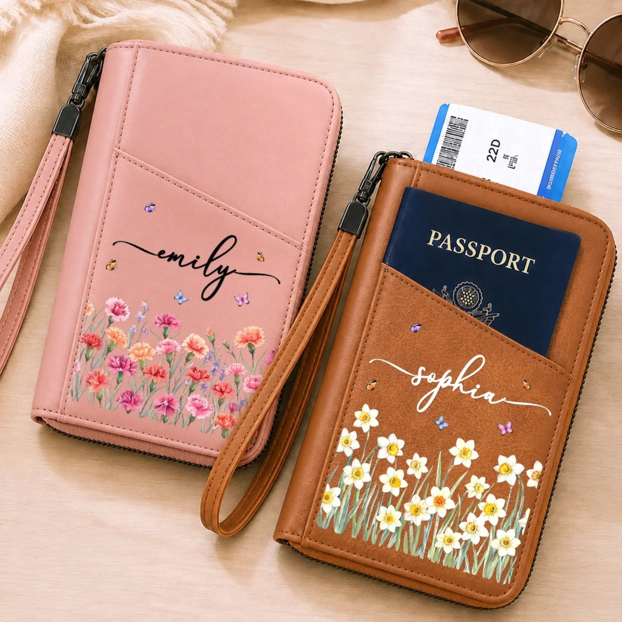 Custom Passport Holder Wallet - Personalized Summer Vacation And Travel Gifts For Wife, Daughter, Besties, Sisters, Granddaughter, Yourself - Wander More Worry Less
