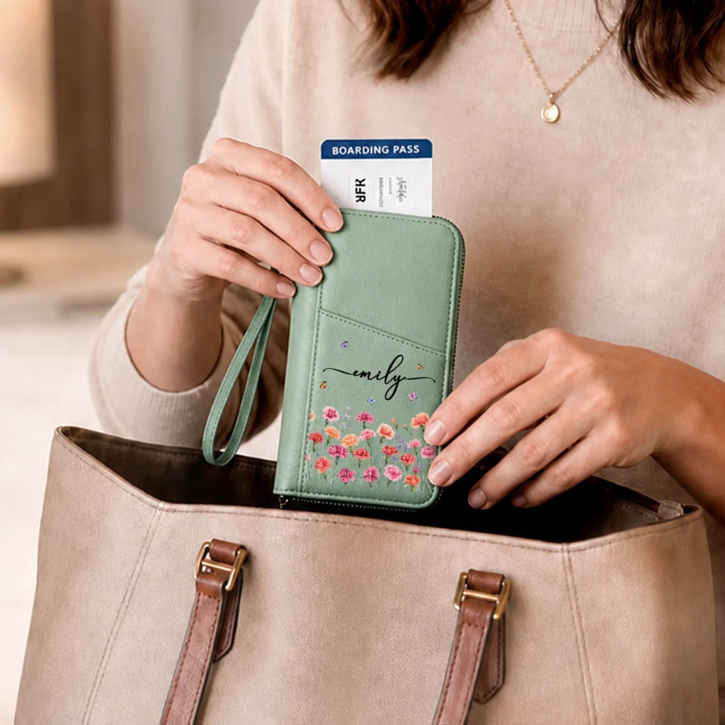 Custom Passport Holder Wallet - Personalized Summer Vacation And Travel Gifts For Wife, Daughter, Besties, Sisters, Granddaughter, Yourself - Wander More Worry Less