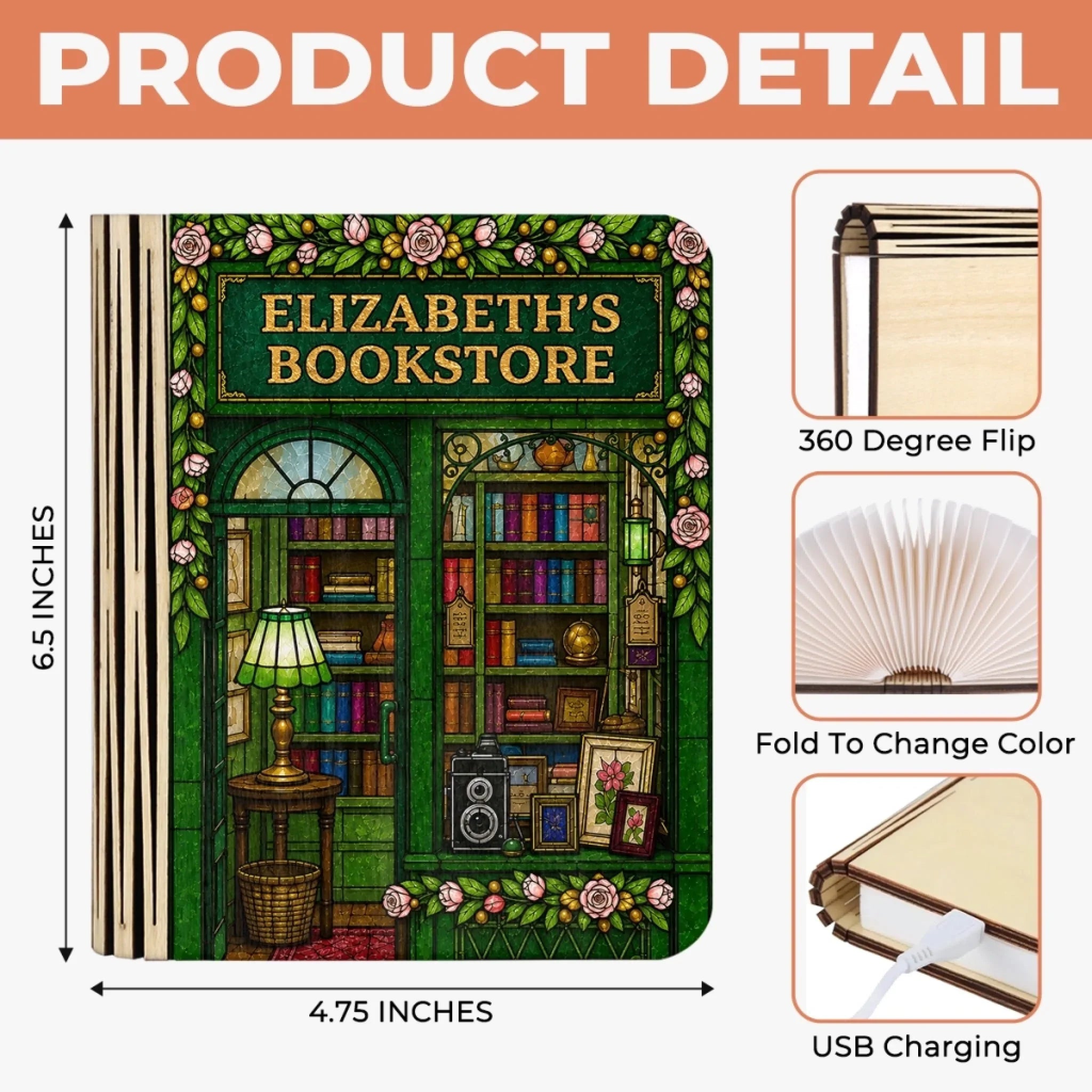 Custom Foldable LED Magic Book Lamp - Personalized Bookish Gifts For Book Lovers, Bookworms, Readers - Every Night, A New Story