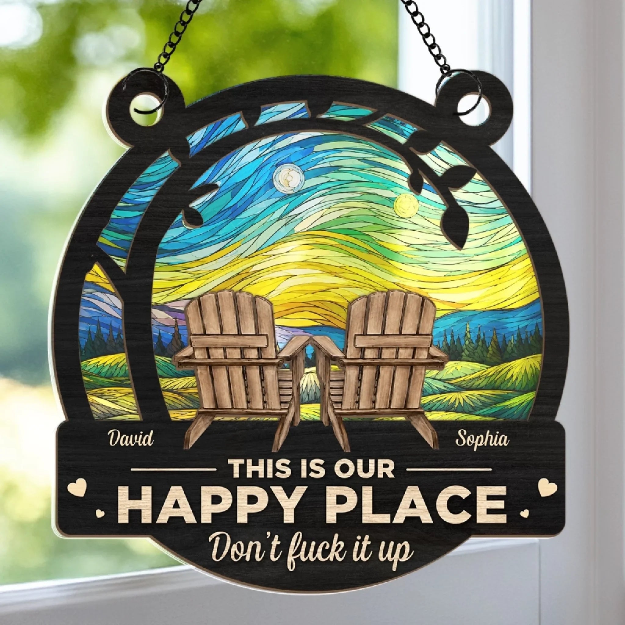 Custom Window Hanging Suncatcher Ornament - Personalized Anniversary Wedding Gifts For Husband And Wife, Him And Her - Too Late To Escape Now