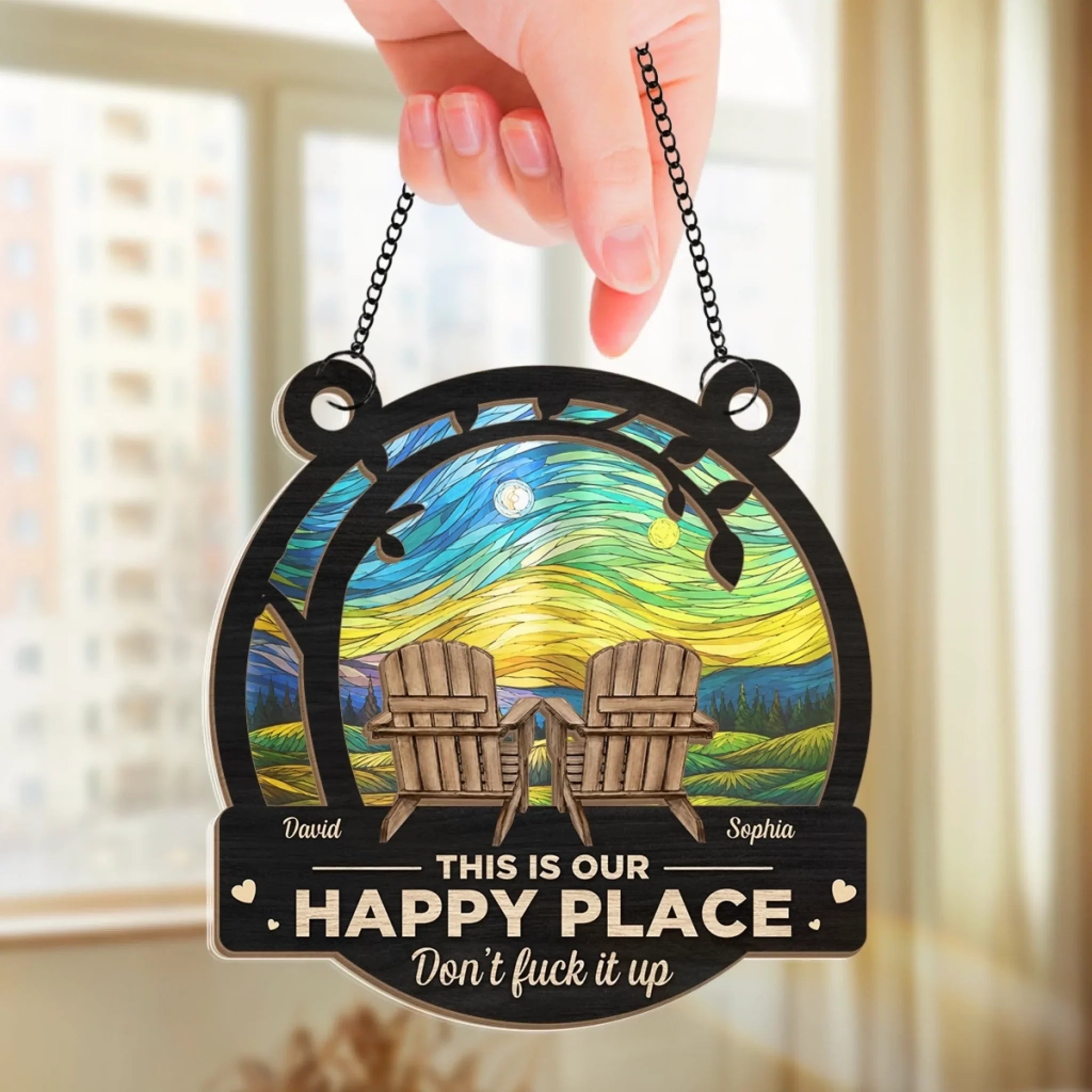 Custom Window Hanging Suncatcher Ornament - Personalized Anniversary Wedding Gifts For Husband And Wife, Him And Her - Too Late To Escape Now