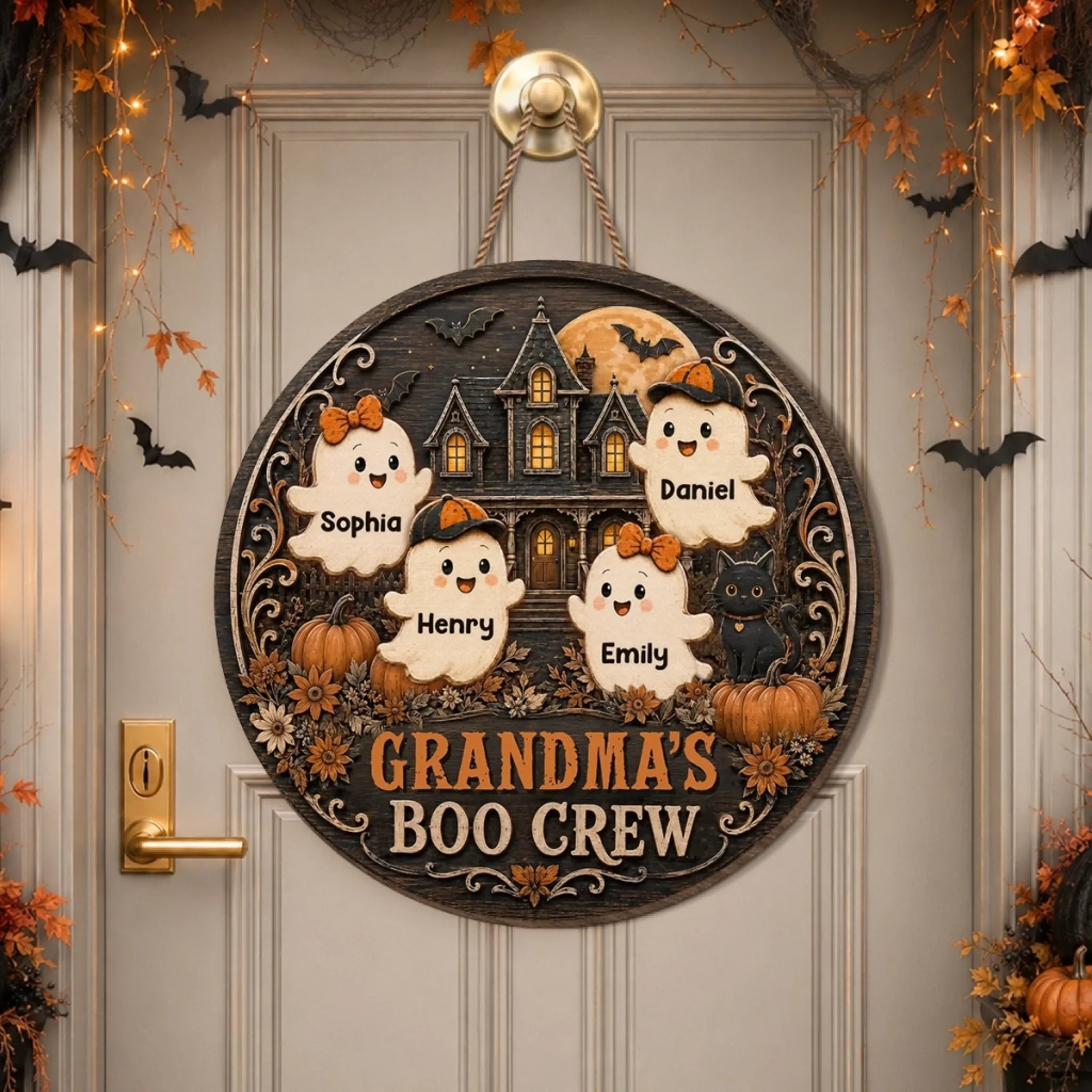 Custom Wood Sign - Personalized Halloween Birthday Gifts For Mom, Grandma - Witching Hour With My Boos