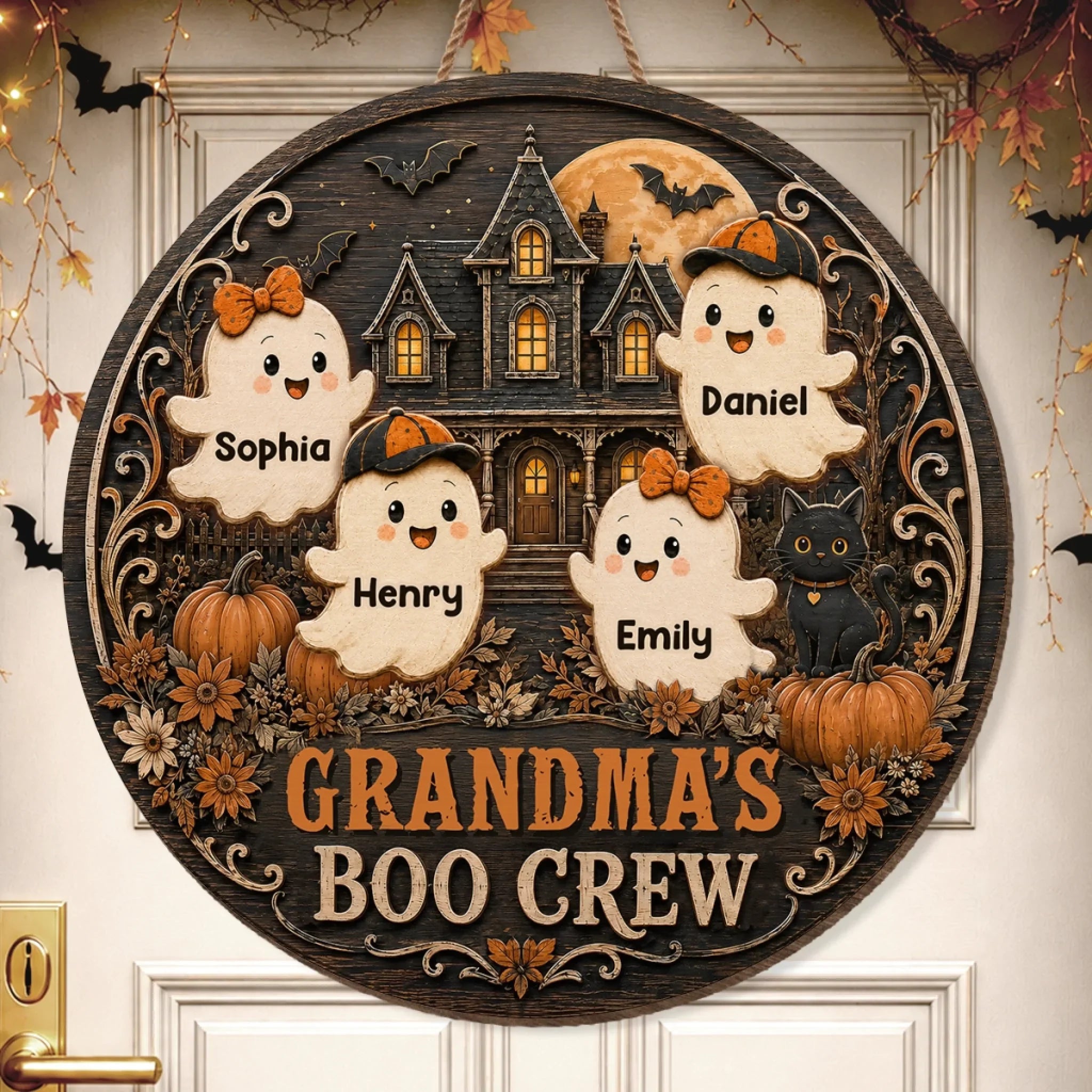 Custom Wood Sign - Personalized Halloween Birthday Gifts For Mom, Grandma - Witching Hour With My Boos