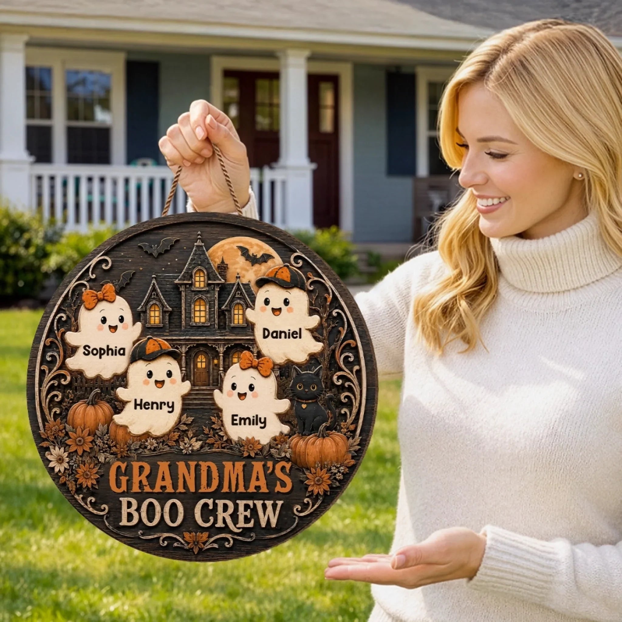 Custom Wood Sign - Personalized Halloween Birthday Gifts For Mom, Grandma - Witching Hour With My Boos