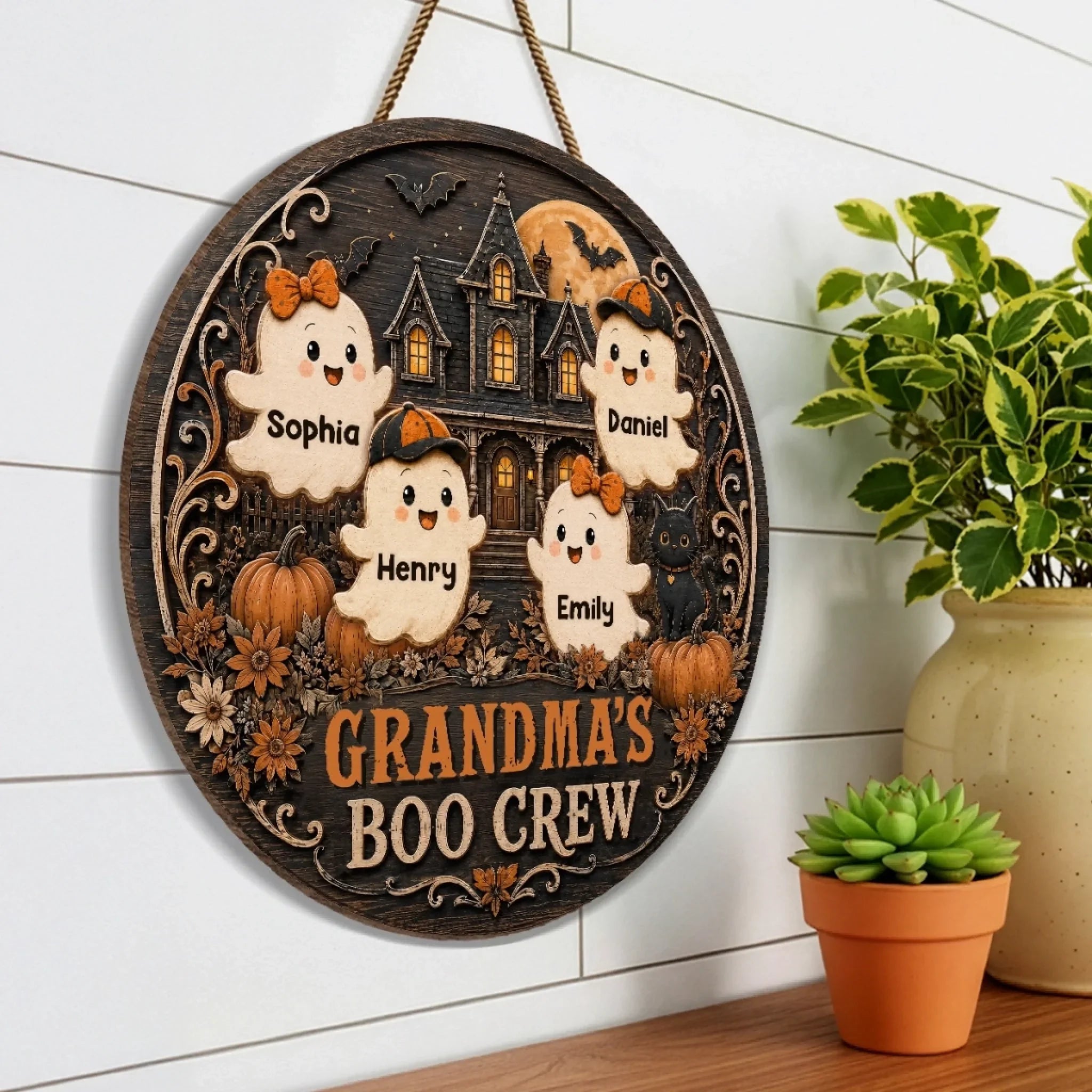 Custom Wood Sign - Personalized Halloween Birthday Gifts For Mom, Grandma - Witching Hour With My Boos
