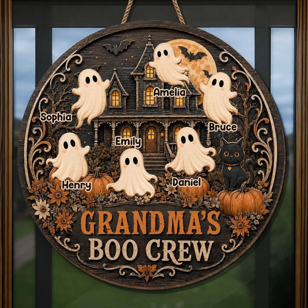 Custom Wood Sign - Personalized Halloween Birthday Gifts For Mom, Grandma - Haunted House Full Of Love