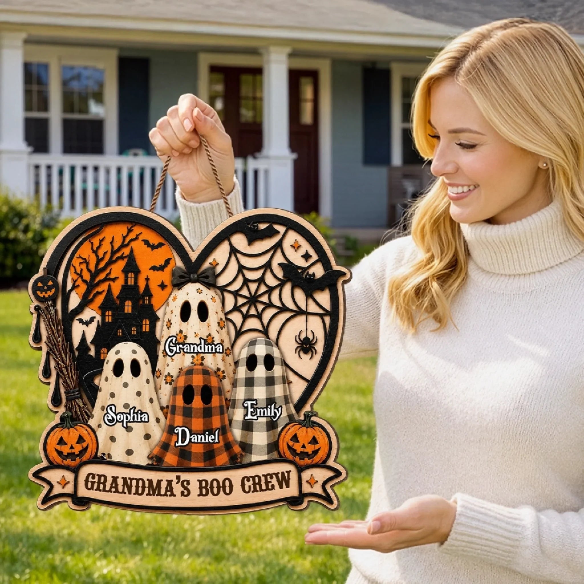 Custom Wood Sign - Personalized Halloween Birthday Gifts For Mom, Grandma - My Favorite Little Boos