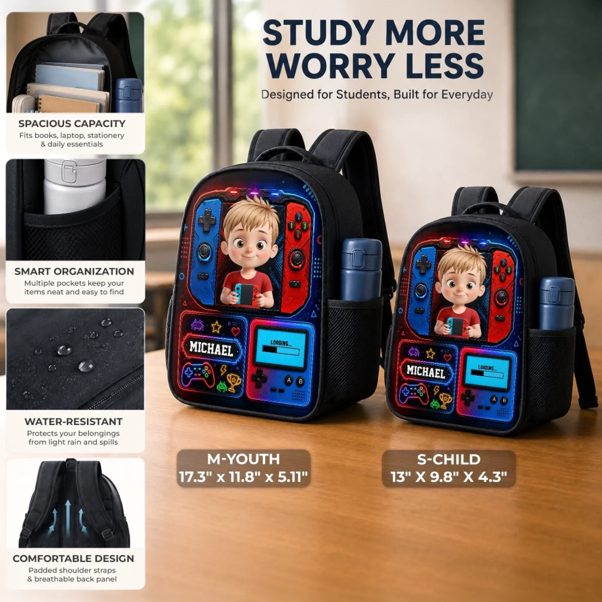 Custom Kids Front Printed Backpack - Personalized Back To School Gifts For Kids - Play Learn Win