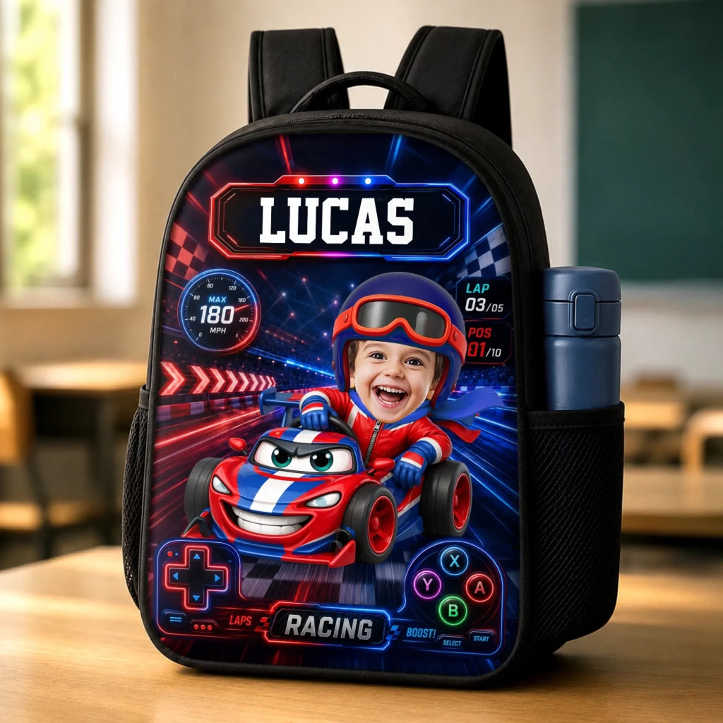 Custom Photo Kids Front Printed Backpack - Personalized Back To School Gifts For Kids - Little Driver Ahead