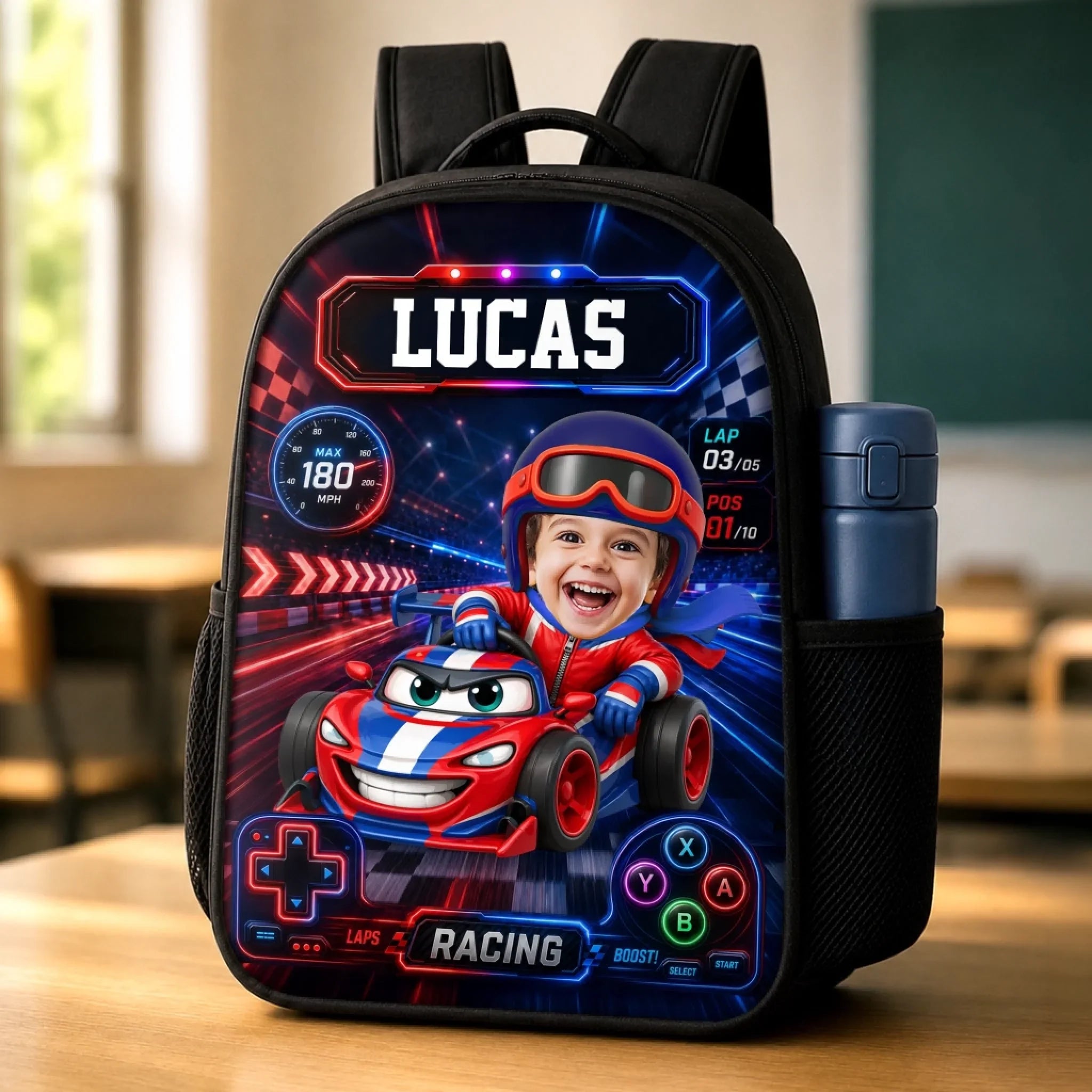 Custom Photo Kids Front Printed Backpack - Personalized Back To School Gifts For Kids - Little Driver Ahead