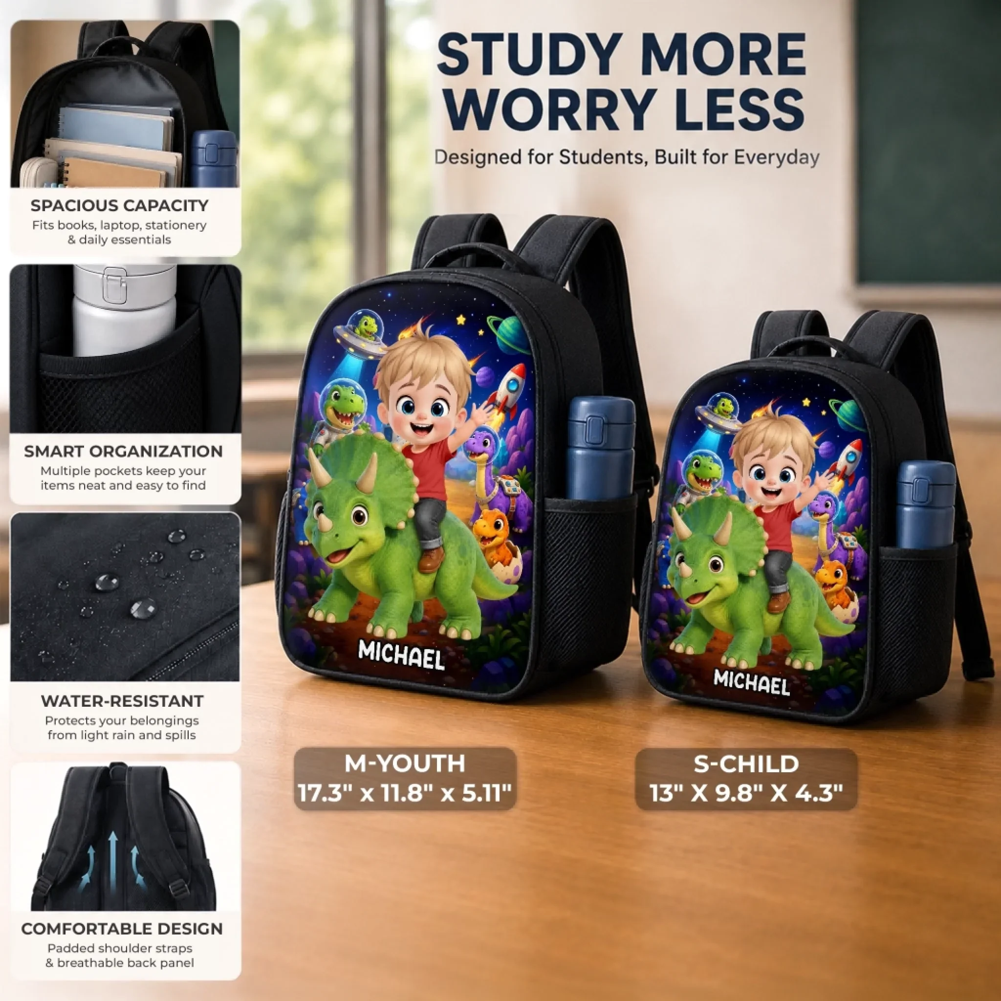 Custom Kids Front Printed Backpack - Personalized Back To School Gifts For Kids - Roar Into Fun