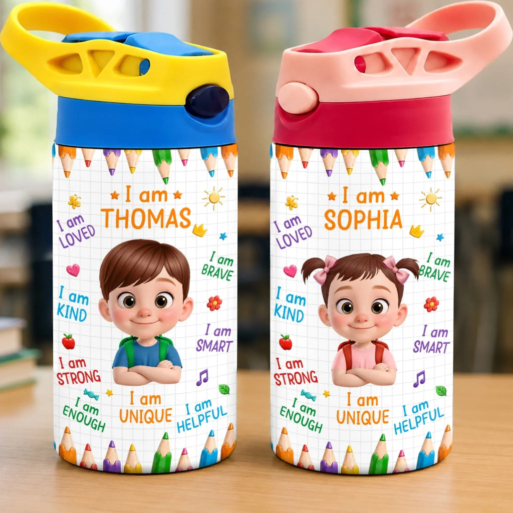 Custom Kids Insulated Water Bottle - Personalized Back To School Gifts For Kids - Ready Set Learn