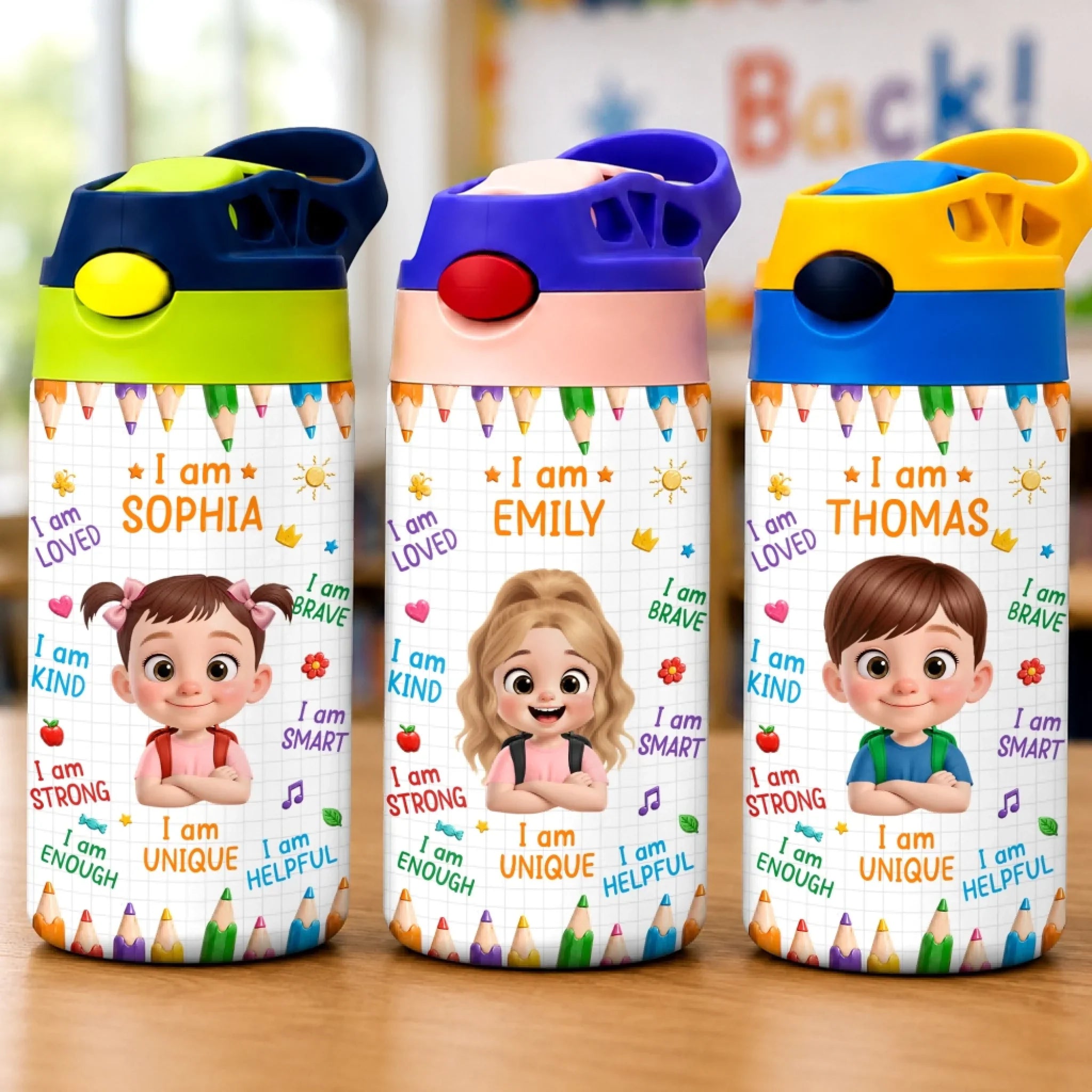 Custom Kids Insulated Water Bottle - Personalized Back To School Gifts For Kids - Ready Set Learn