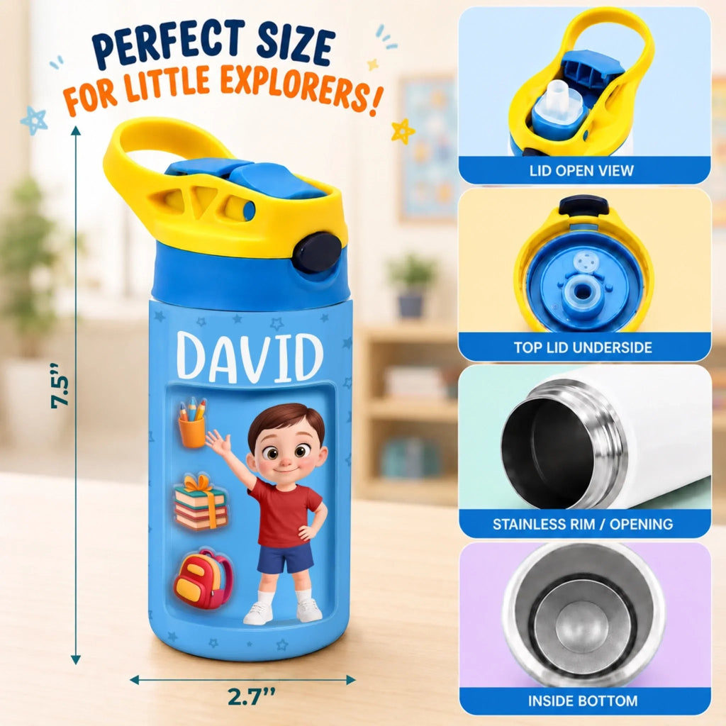 Custom Kids Insulated Water Bottle - Personalized Back To School Gifts For Kids - Tiny But Bright